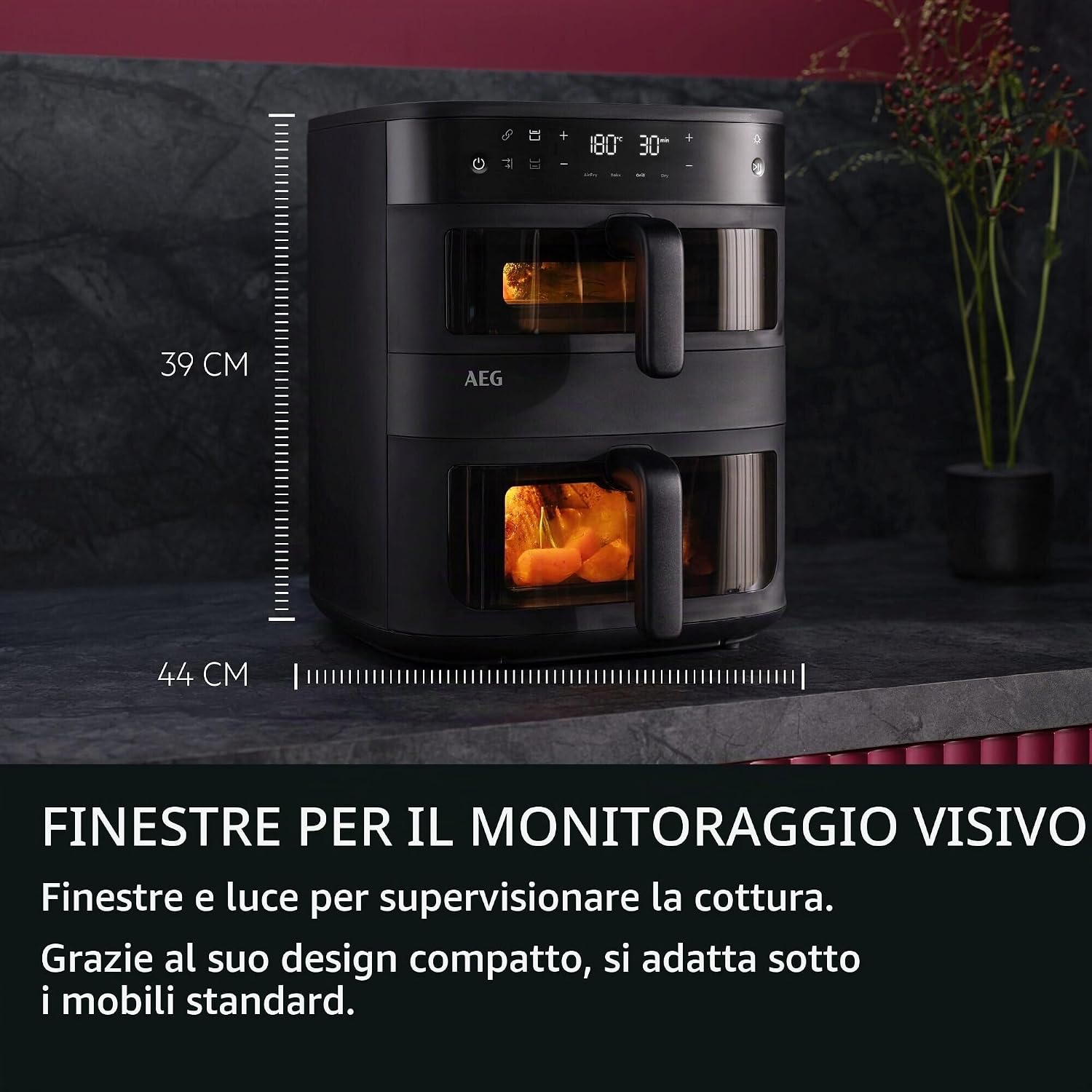 AEG Friggitrice ad aria calda a doppio cestello, 11 l, 2 scomparti per frittura parallela, cuocere grigliate, finestre e illuminazione interna, 8 programmi automatici, lavabile in lavastoviglie