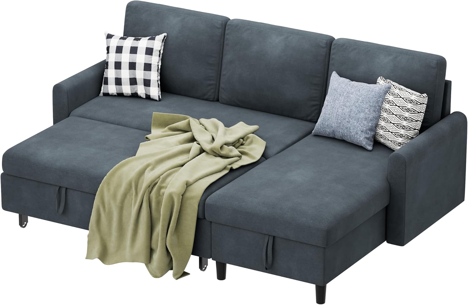 Shintenchi Pull-Out Sofa Bed with Storage Chaise, Grey