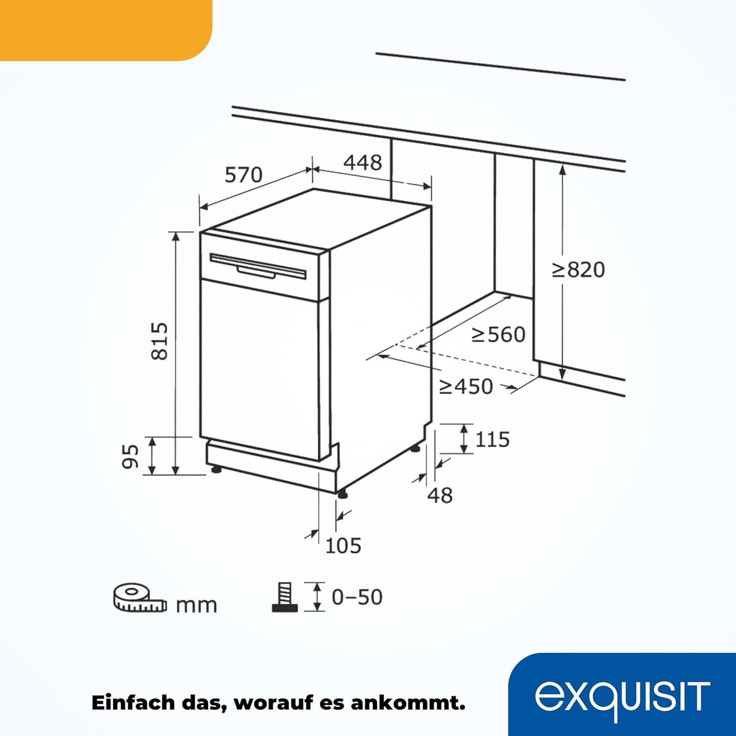 Exquisit Geschirrspüler, Spülmaschine, 45 cm Breite, Teilintegriert, 9 Maßgedecke, 9 Liter, Startzeitvorwahl, ECO-Modus, Geschirrspüler 45 cm, EGSP51009-EB-030E inox
