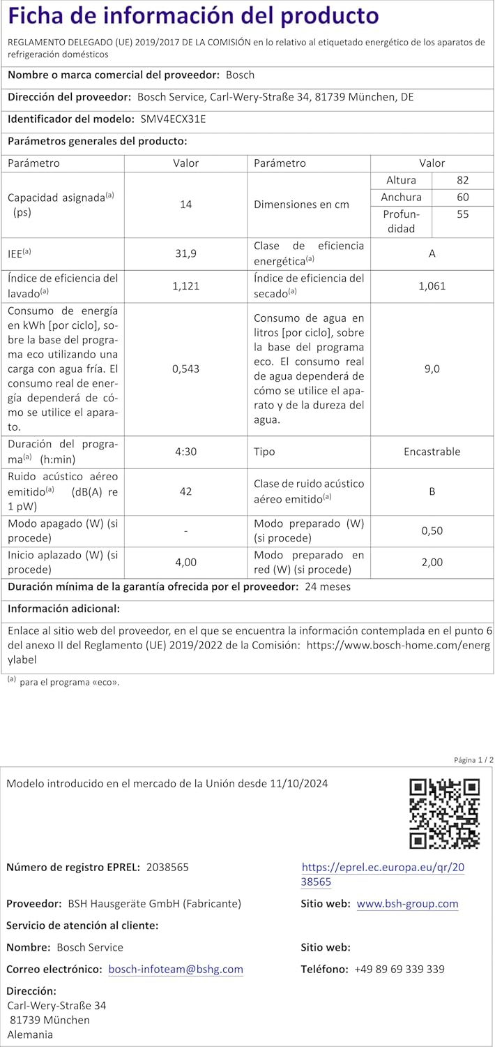 Bosch Elettrodomestici SMV2HVX02E Serie 2, Lavastoviglie da incasso a scomparsa totale, Home Connect, Diagnostica da remoto, Assistente al lavaggio, Programma Preferito, InfoLight, 3 cestello, 60 cm