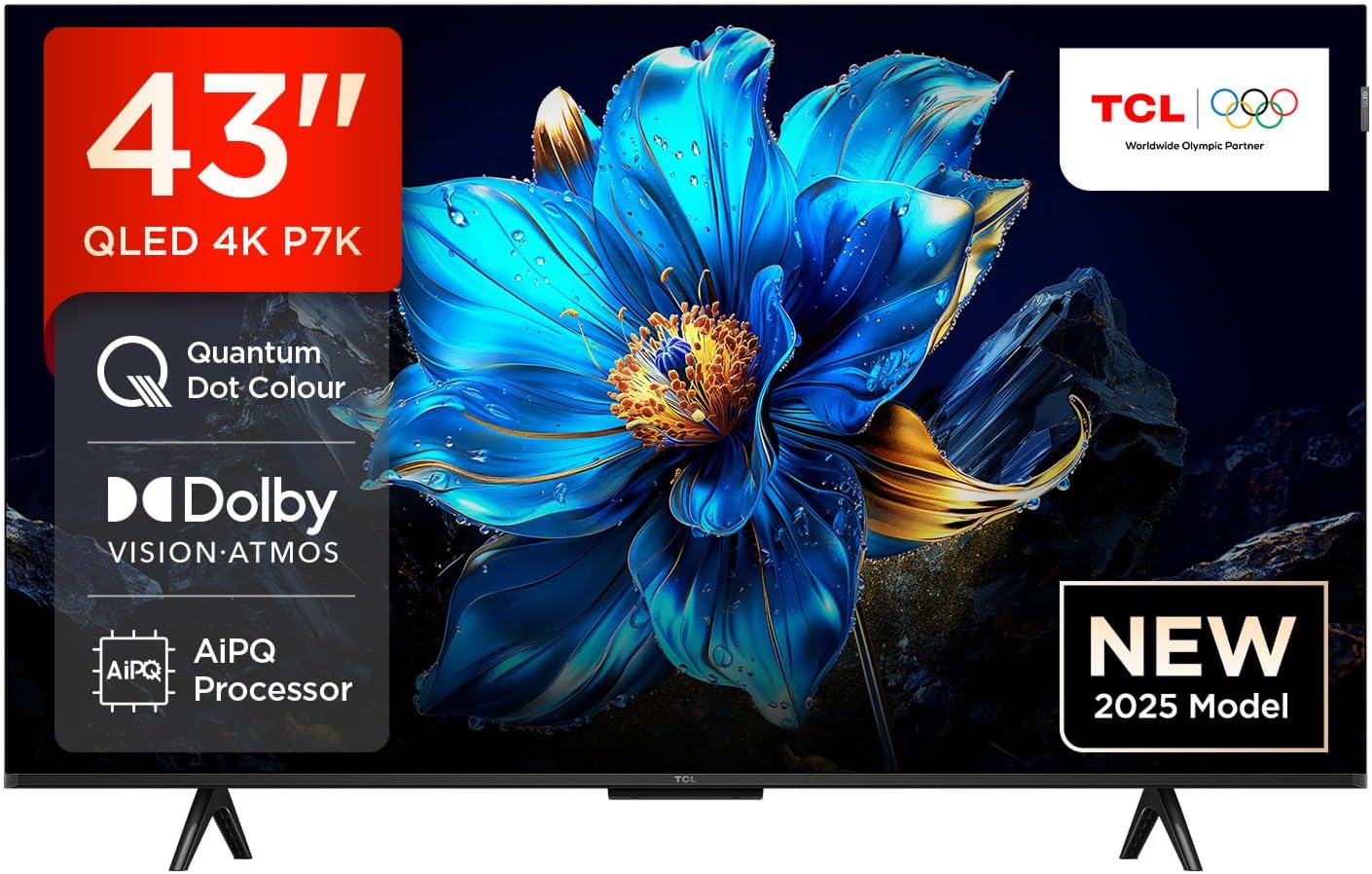 TCL 43P7K 43” QLED 4K HDR TV,  TV, Smart TV(Dolby Vision & Atmos, Game Master, Motion clarity)