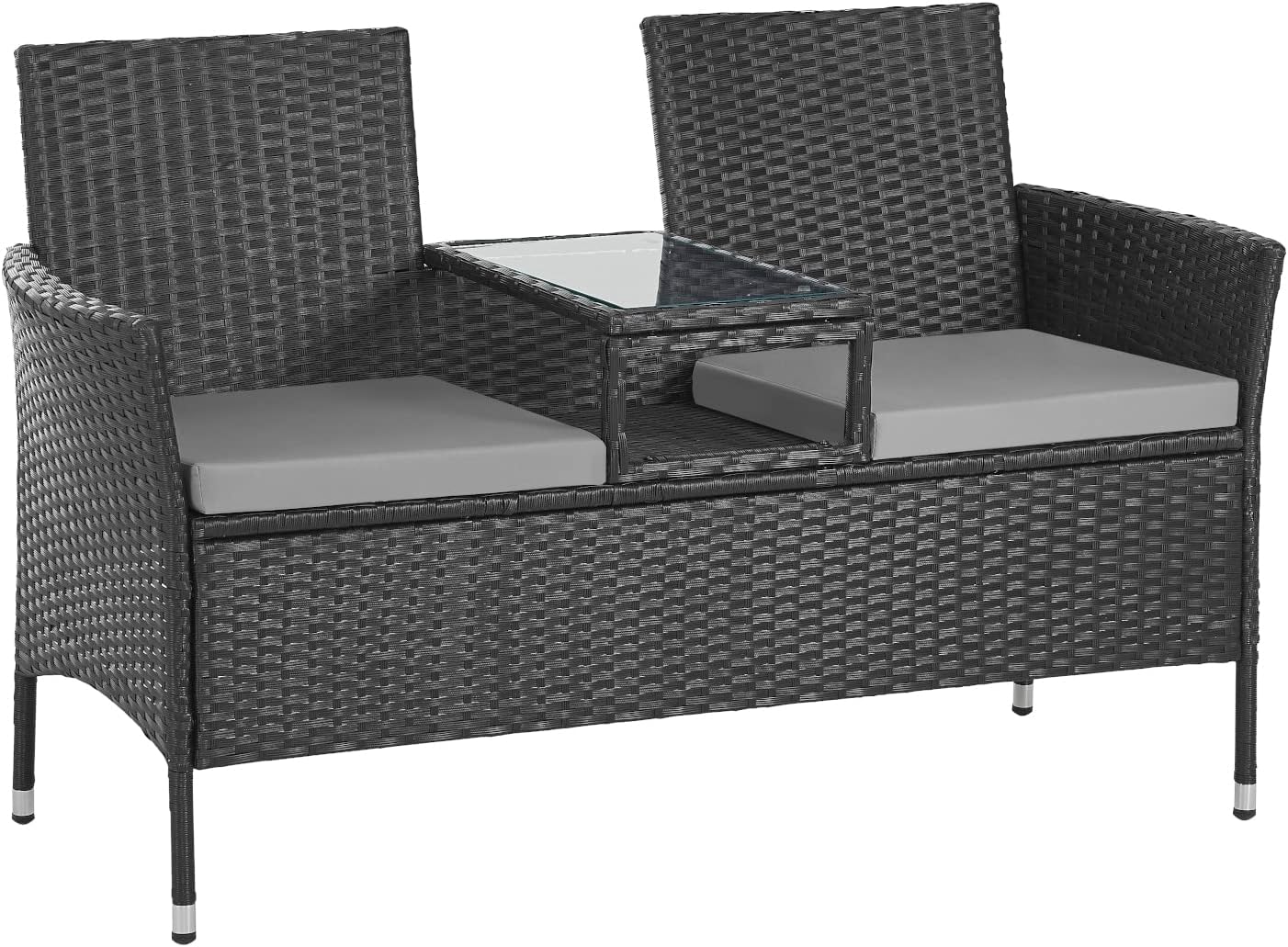 SVITA Chicago Sitzbank Polyrattan Garten-Bank Rattan Gartenmöbel Schwarz