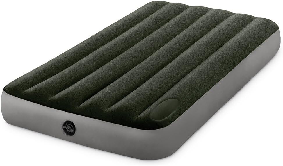 Intex 64765 - Classic Downy Inflatable Mattress, Double Pillows, Two Pillows and Hand Pump, PVC, Blue, 152 x 203 x 25 cm
