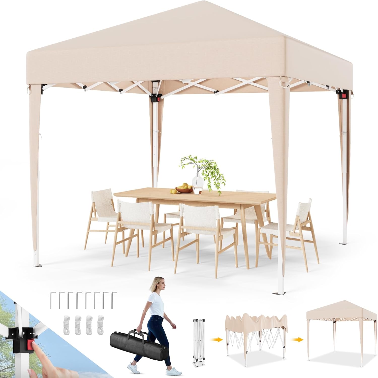 Devoko Folding Gazebo 3 x 3 | Outdoor Gazebo | Height Adjustable Garden Gazebo | Gazebo 3 x 6 Waterproof UV Protection 50+ | Gazebo with 6 Side Walls, Grey