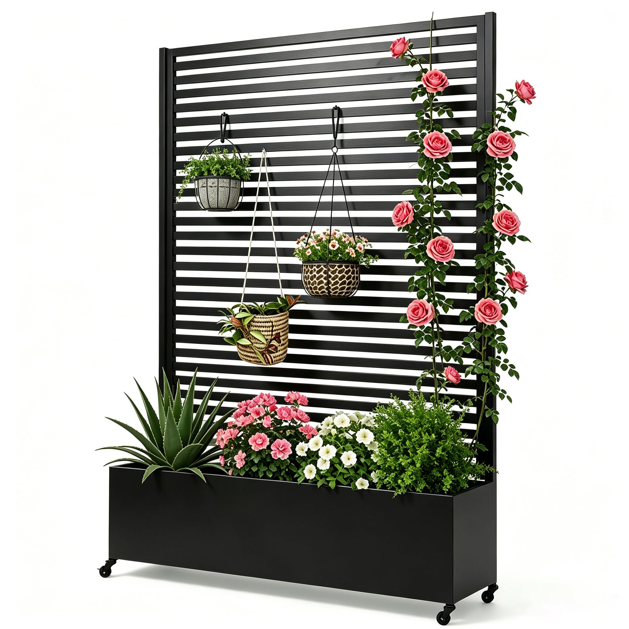 Pflanzkasten Hochbeet Metall mit Spalier und Rad freistehend Sichtschutz Blumen Gemüse Garten Terrasse Balkon