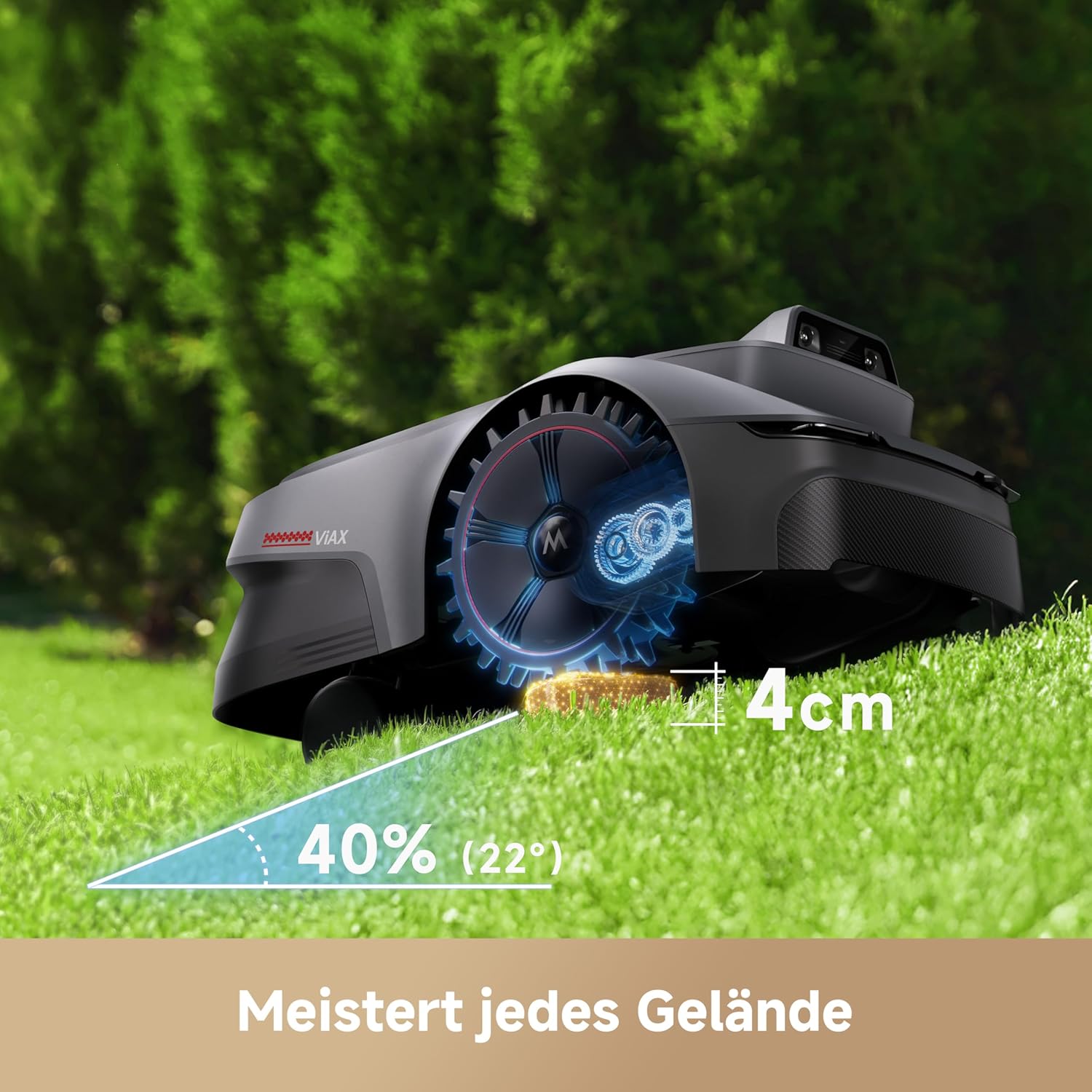 MOVA ViAX 250 Mähroboter Ohne Begrenzungskabel, Empf. 250m2, KI-unterstützte Auto-Mapping, U-förmige Bahnen, Hindernisvermeidung Dual-Vision, Besserer Kantenschnitt, Für Komplexe Gelände, Appsteuerung