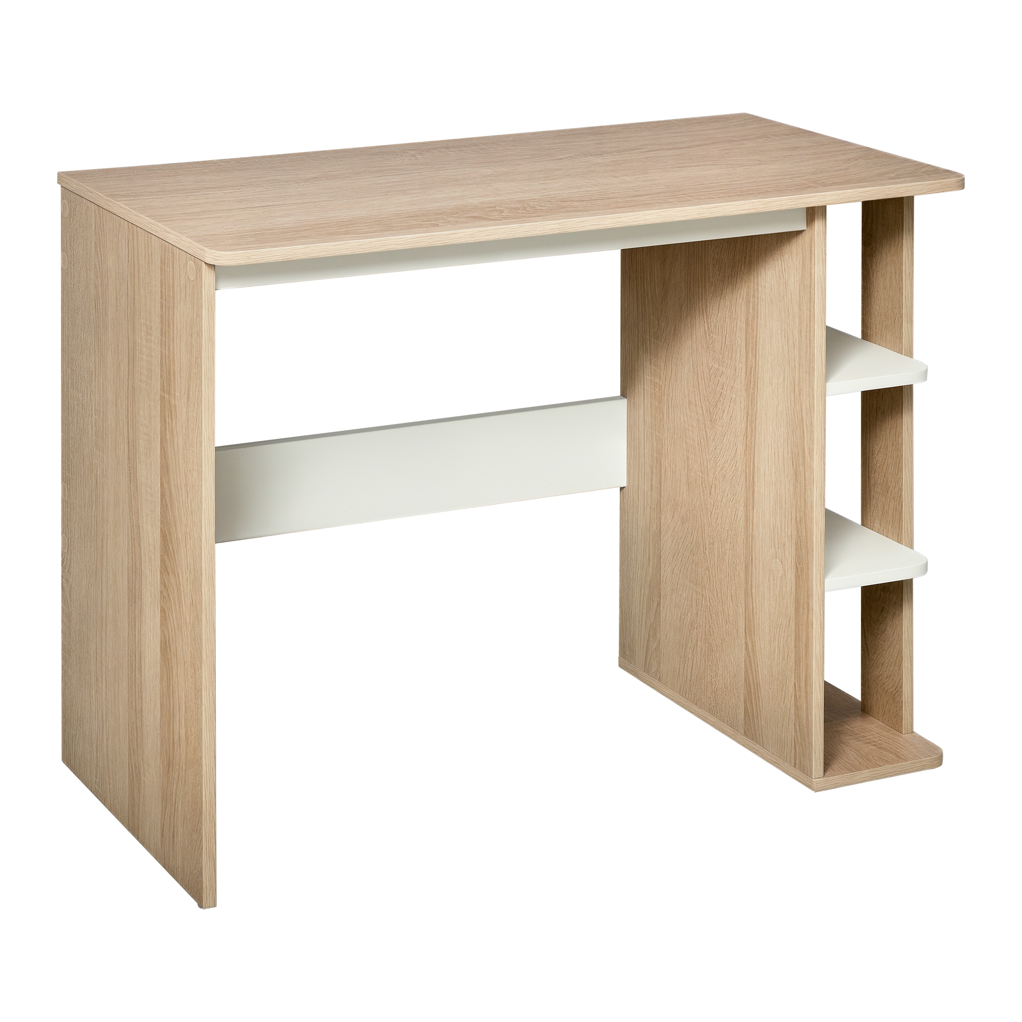 HOMCOM Schreibtisch mit Regal Bücherregal Computertisch Bürotisch Spanplatte Natur+Weiß 100 x 44 x 74 cm