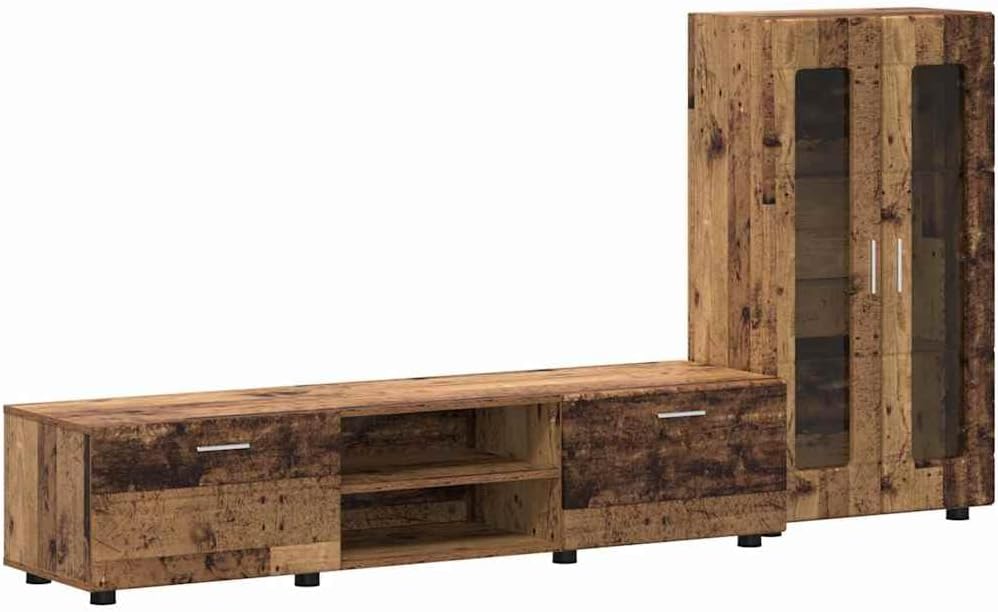 Generico Set Mobile TV con cassetto Legno Vecchio Legno Multistrato,Mobili,Set di mobili,Set di mobili per Salotto,Marrone,73.26 kg,3397942