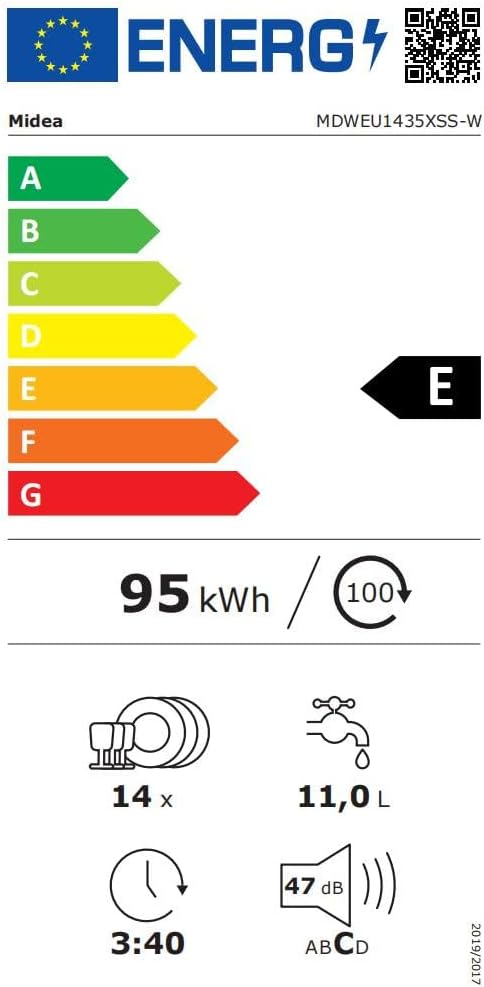 Midea Geschirrspüler Unterbau MDWEU1435XSS-W, 14 Maßgedecke, Spülmaschine 60 cm Teilintegrierbar mit WIFI, Extra Trocknung, 7 Programme, 47dB, 0-24h Startzeitverzögerung, Inox