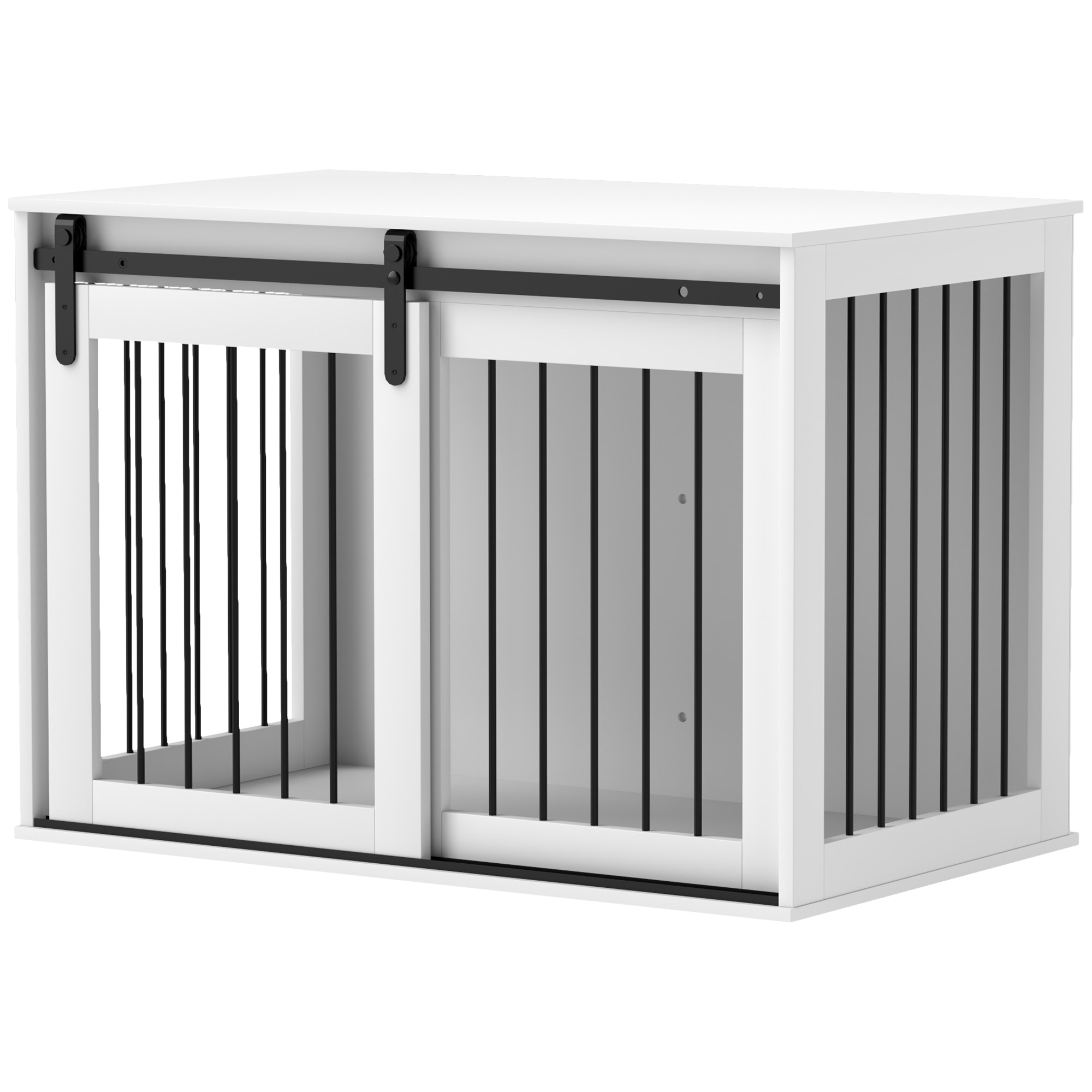 PawHut Hondenkooi met Schuifdeur, Ventilatie, Spaanplaat en Staal, 98 x 58 x 61 cm, Wit