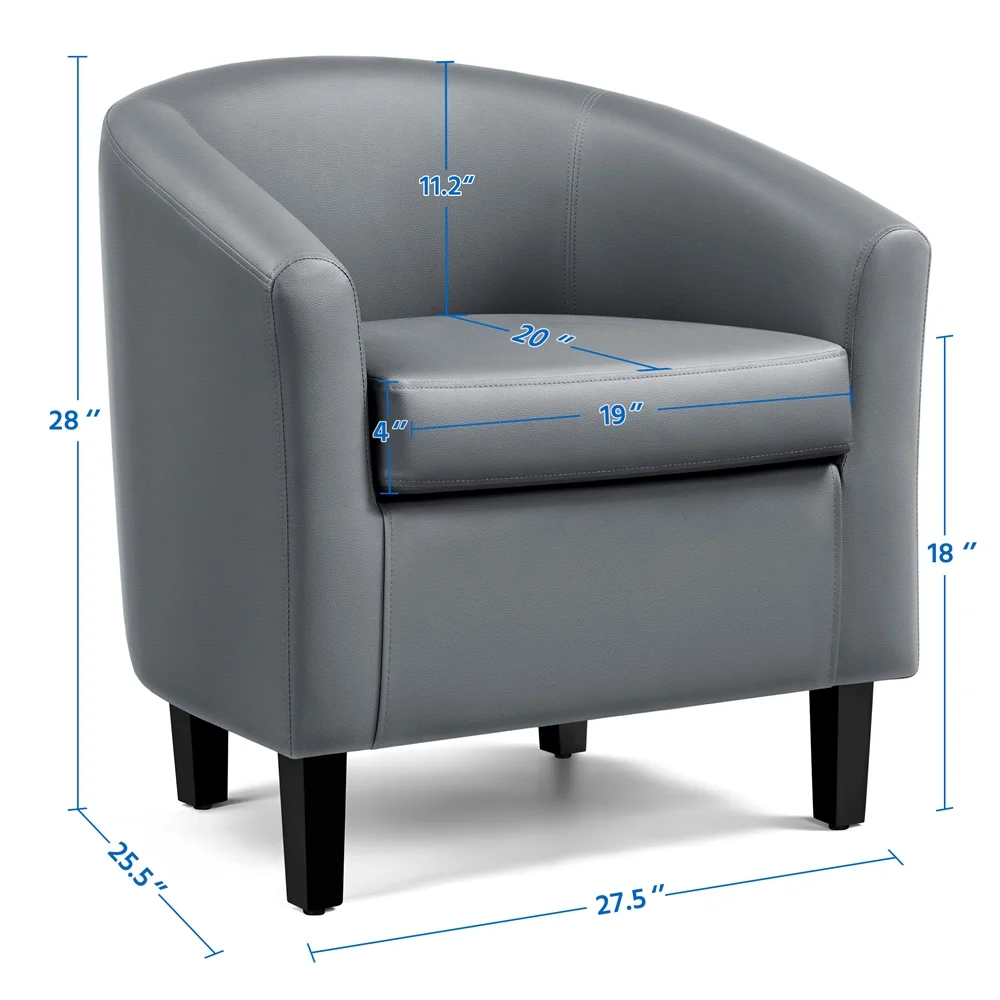 Renwick Faux Leather Barrel Accent Chair for Living Room, Set of 2, Black