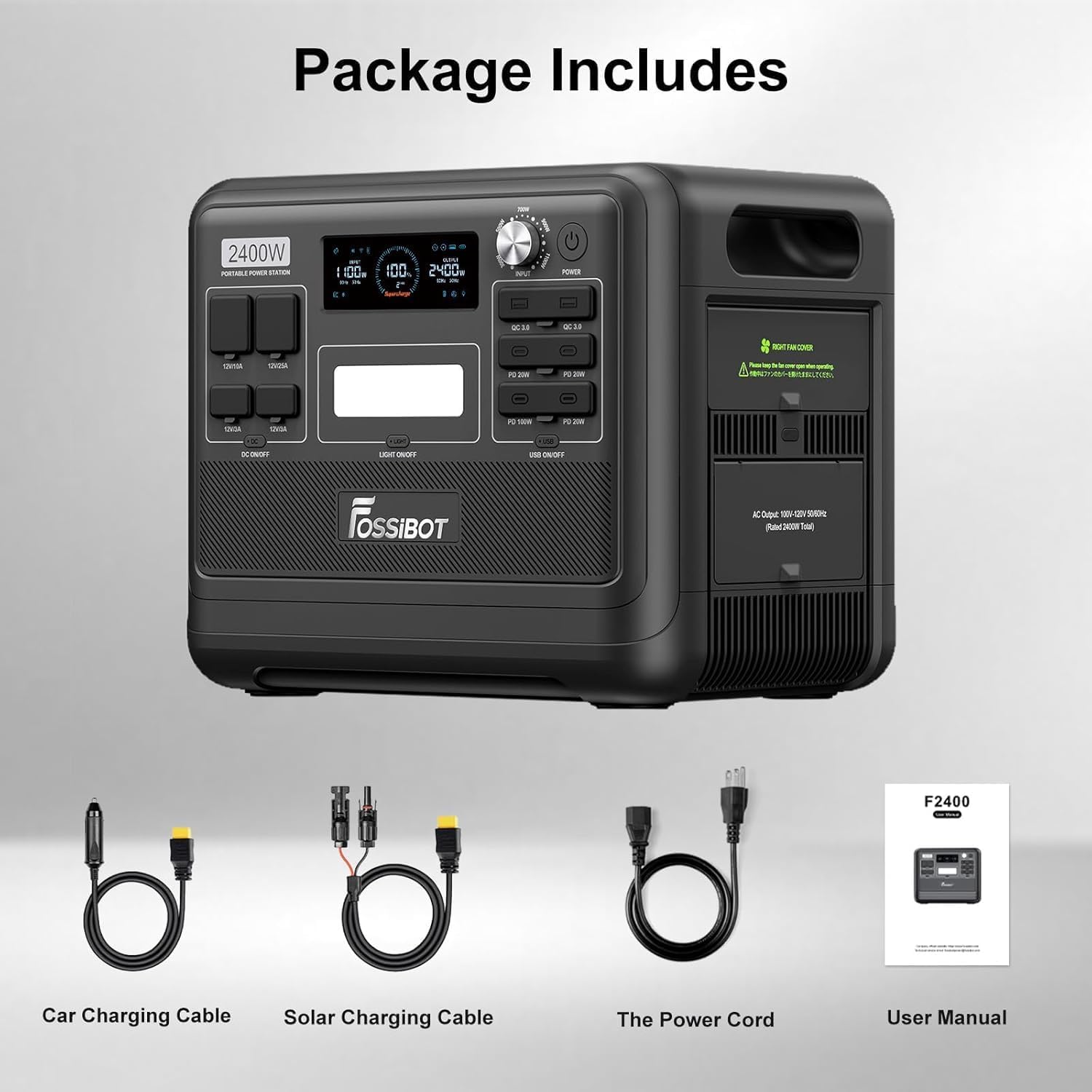 FOSSiBOT F2400 Generatore Elettrico Solare Portatile 2400W, 2048Wh LiFePO4 Batteria di Soccorso con 3 Uscite AC 2400W (4800W Pic), Gruppo Elettrogeno Solare per Campeggio Car