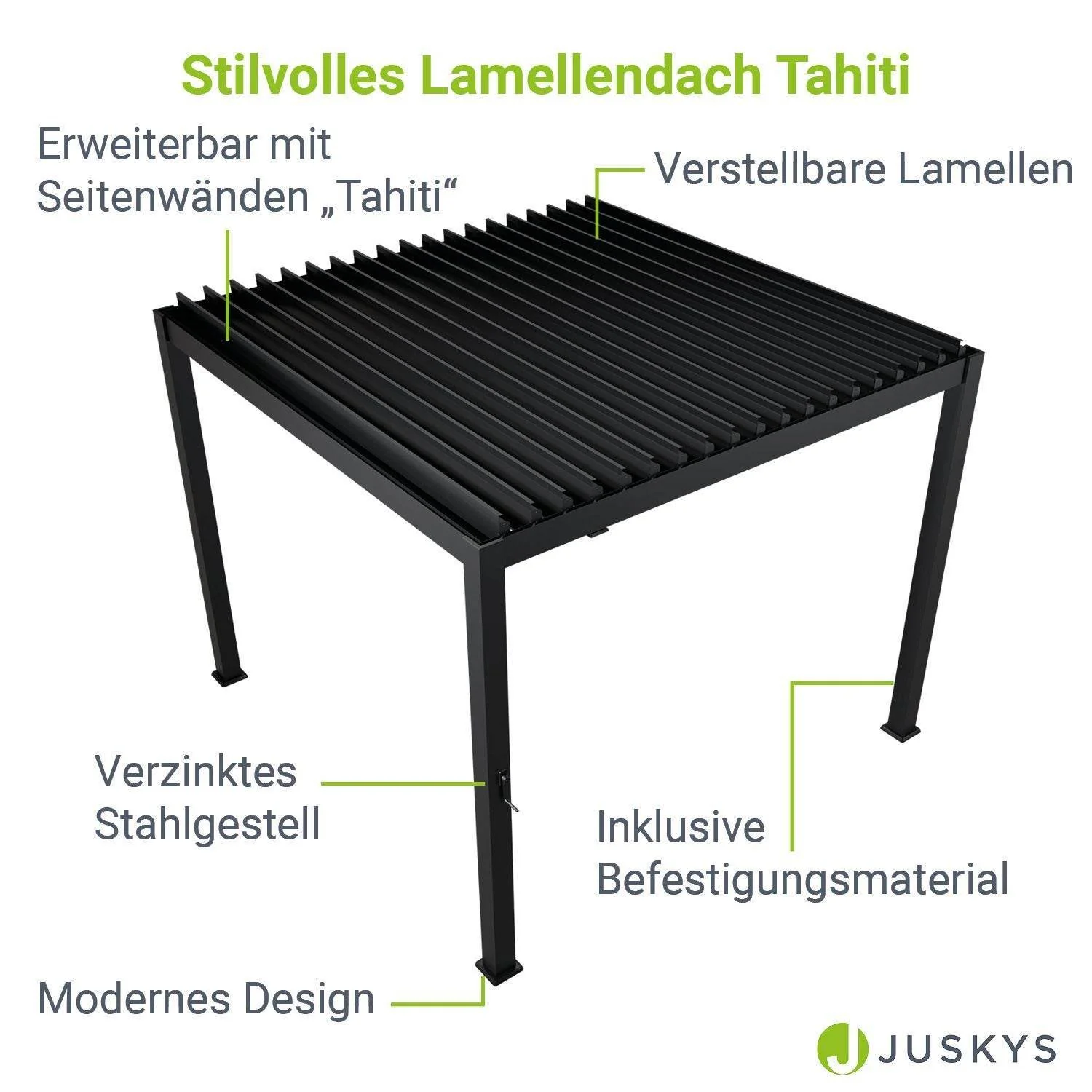 Lamellendach Tahiti 3x4 m mit verstellbaren Lamellen Anthrazit
