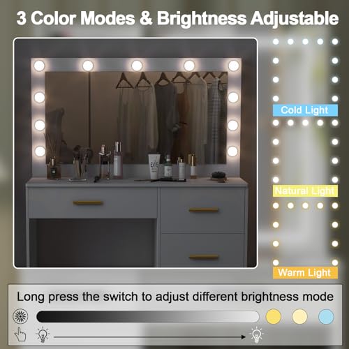 Teousev Toilette Trucco con Specchio, Toeletta Trucco con Luci, Postazione Trucco con 5 Cassetti, Tavolo Trucco per La Camera Da Letto, 80X36X131cm, Bianco, JR27 : Amazon.it: Casa e cucina
