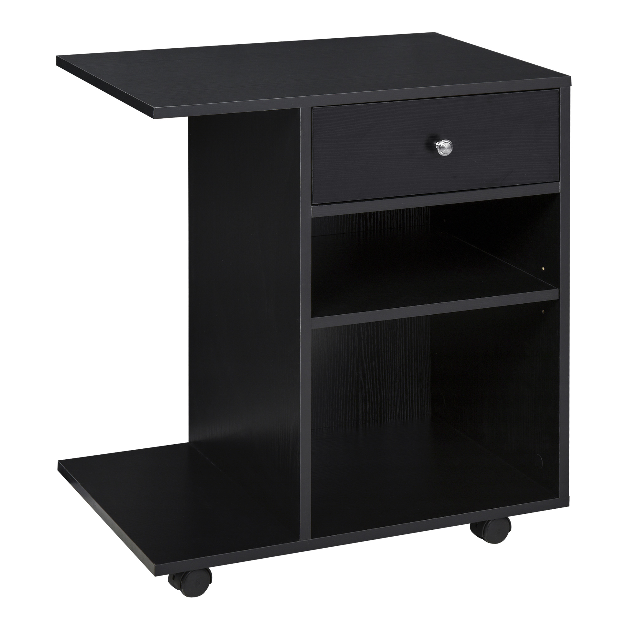 Vinsetto Druckertisch, Druckerständer, Bürowagen, Rollwagen mit Schublade+2 Ablagen+CPU-Ständer, Spanlatte, Schwarz, 60 x 40 x 68,5 cm