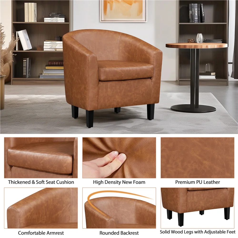 Renwick Faux Leather Barrel Accent Chair for Living Room, Set of 2, Black