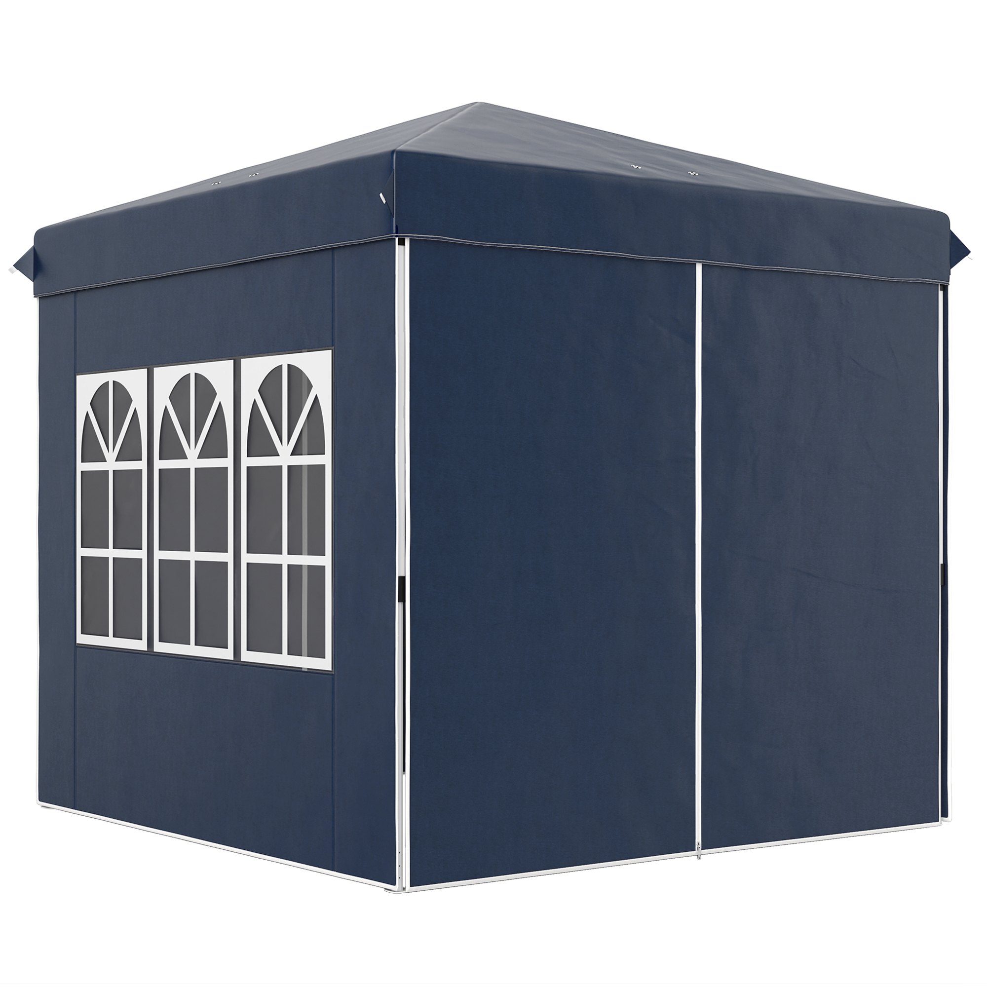 Outsunny 2,5 x 2,5 m Pop-up-Pavillon mit Seitenwänden und Tragetasche, UPF50+ höhenverstellbares Gartenzelt, Dunkelblau