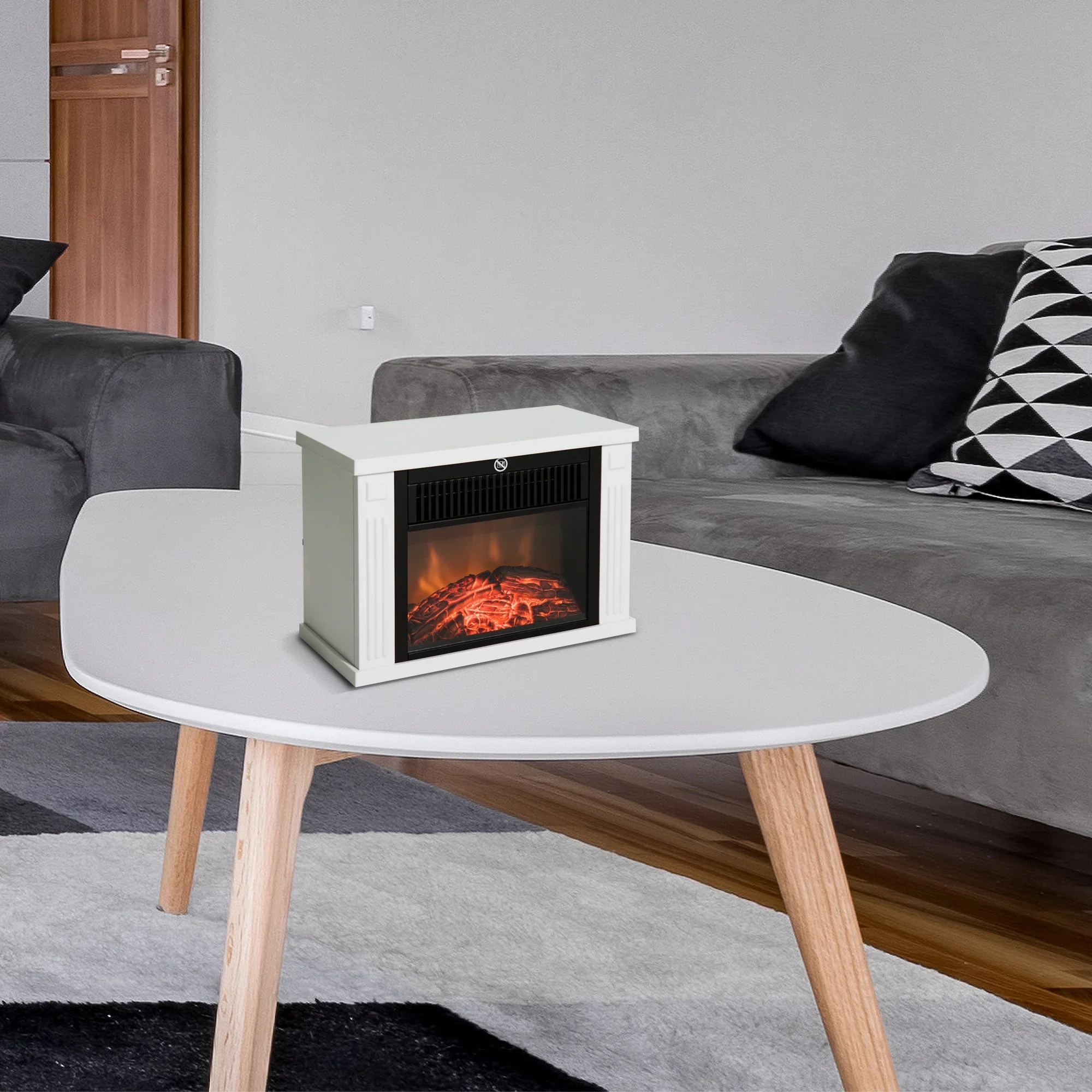 HOMCOM Elektrische Haard Vrijstaande Haard Vlameffect Verwarming Wit