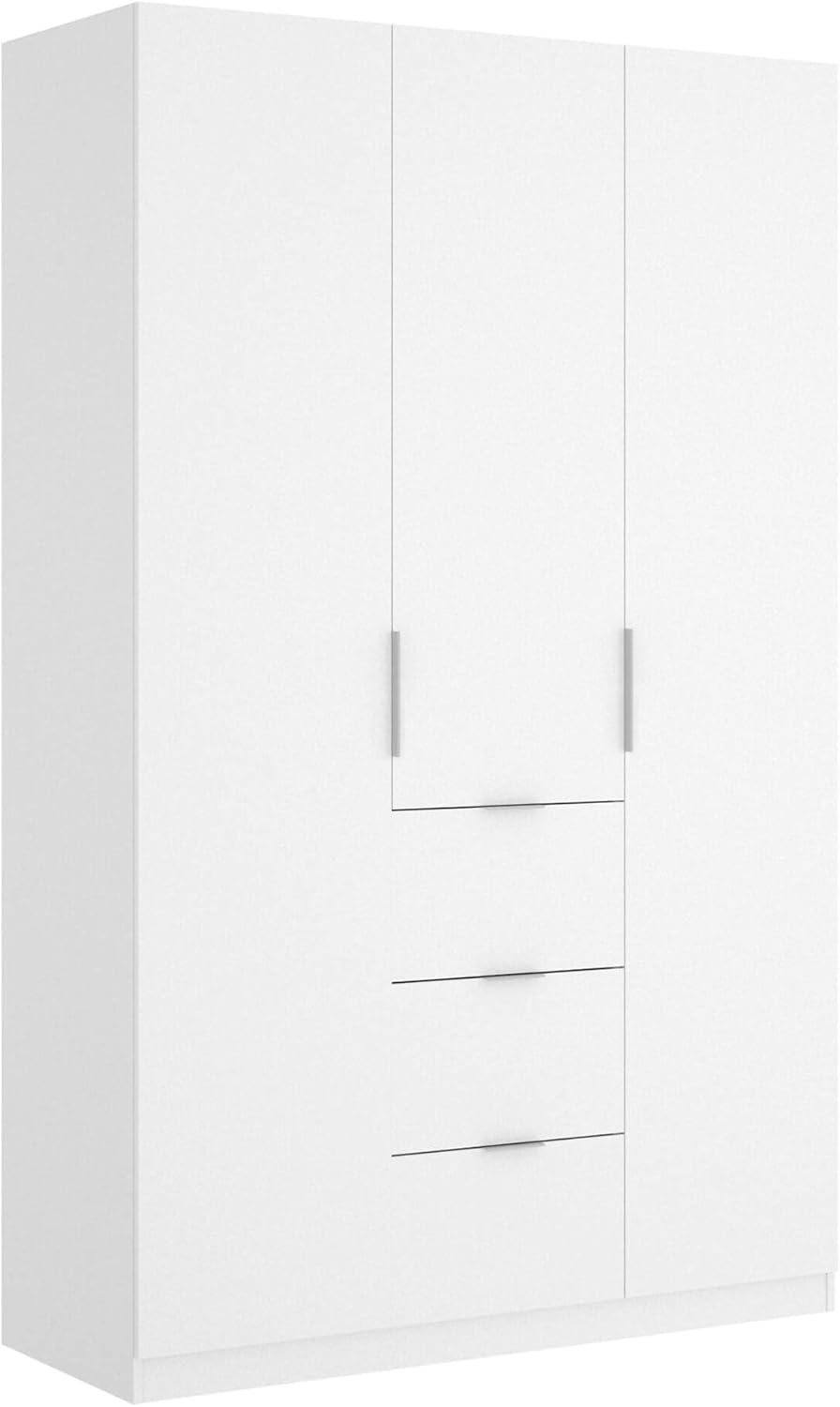 Dmora - Falterona Wardrobe for Bedroom, Wardrobe with 3 Hinged Doors and 3 Drawers, 135 x 52 x 204 cm, White
