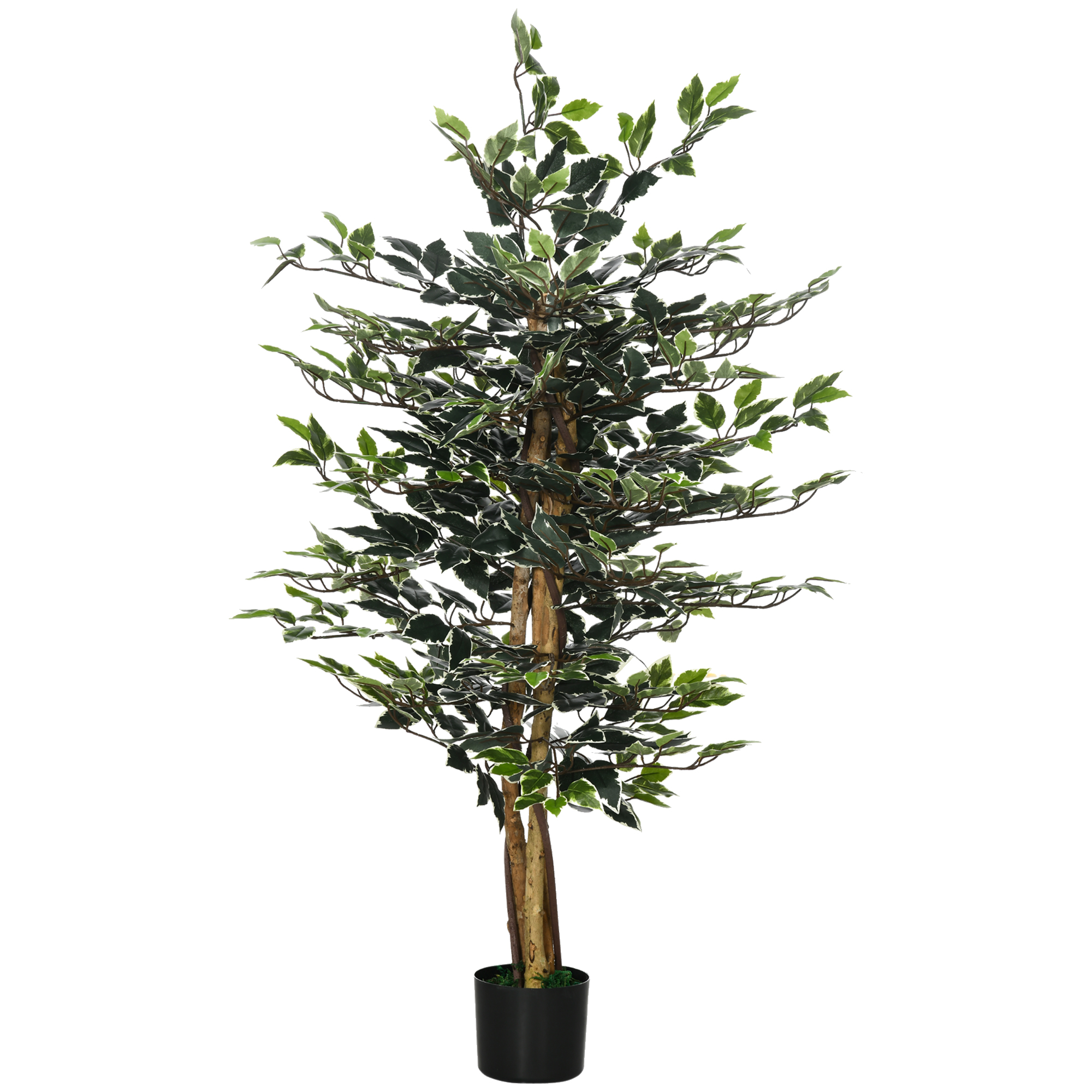 HOMCOM Künstlicher Ficus Pflanze Stamm Zweige Liane Moosblaetter Topf inklusive Höhe 1,3 m
