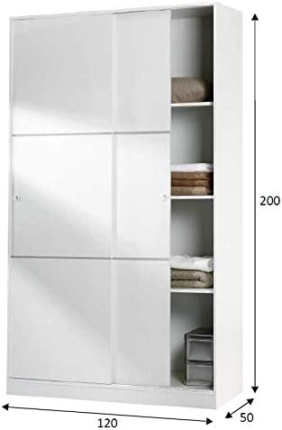 Dmora - Waterbury 2 Door Wardrobe, Bedroom Wardrobe with 4 Shelves and Hanging Bar, 120 x 50 x 200 cm, White