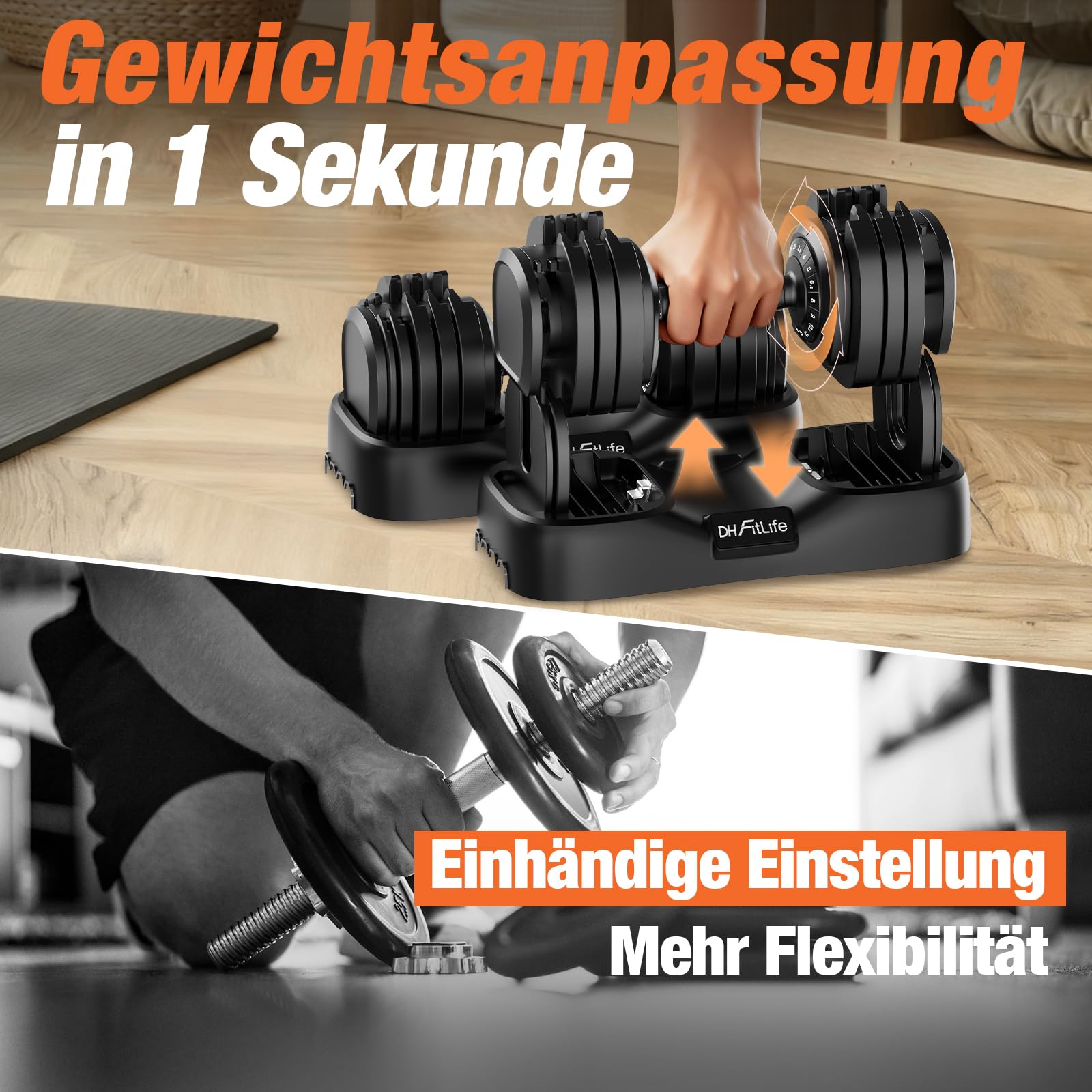 Verstellbares Hantelset 25 kg mit 18 Gewichtsstufen von 2,5 bis 25 kg Gusseisen Kurzhantel mit Anti-Rutsch-Griff