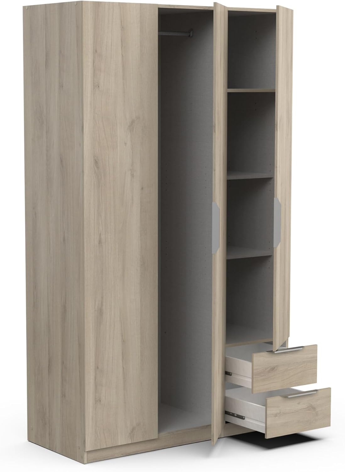 Demeyere Modern Wardrobe with 3 Doors and 2 Drawers 4 Niches, Kronberg Oak, 119.4 x 51 x 203 cm, Engineered Wood
