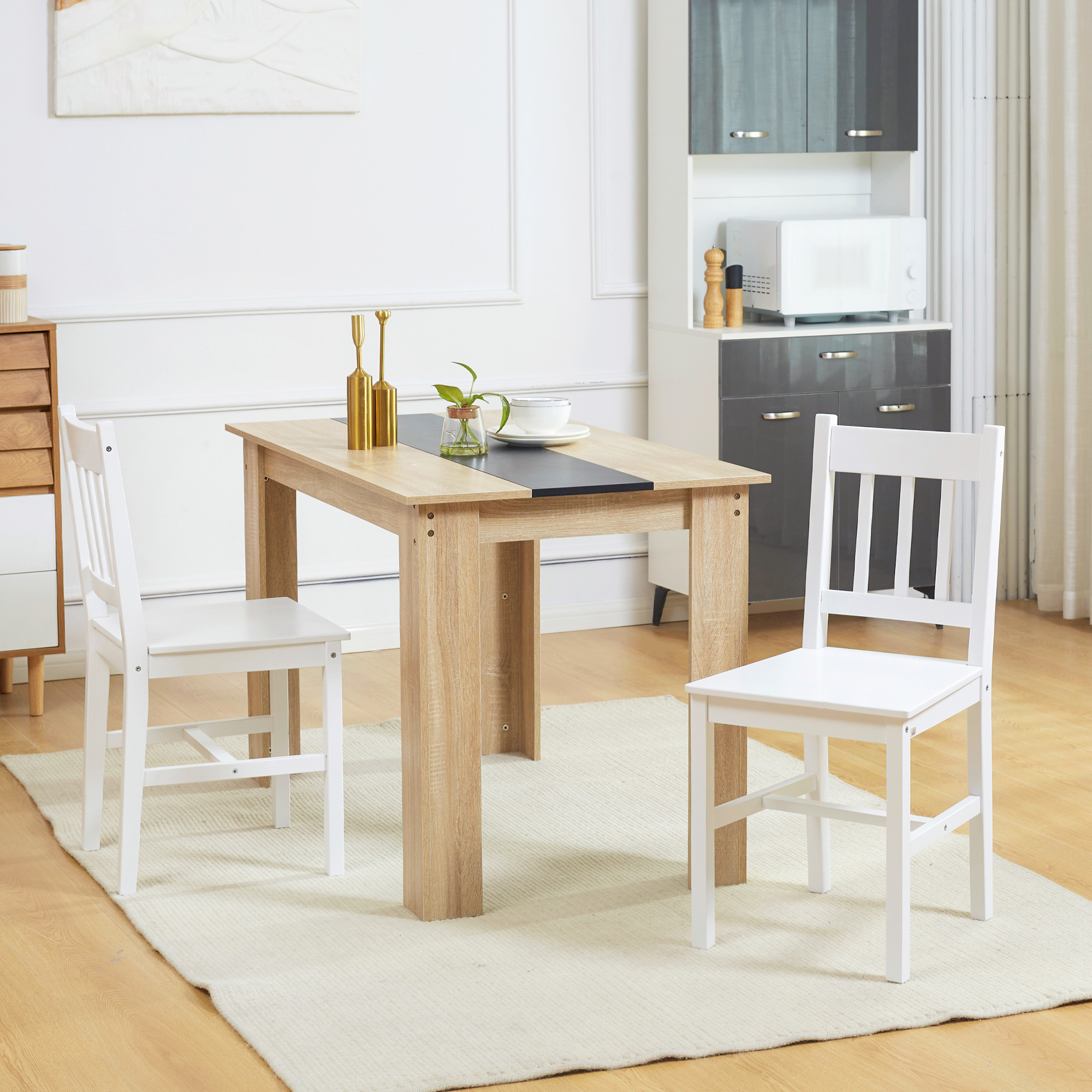HOMCOM 2er-Set Esszimmerstühle Küchenstühle Stühle, Massivholz, 41 cm x 46,5 cm x 85,5 cm, Weiß