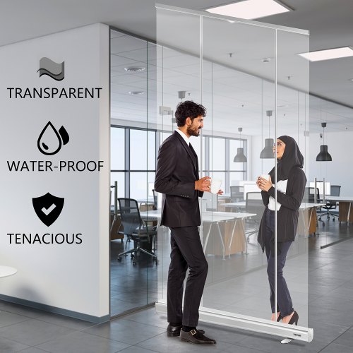 VEVOR Bannerständer Bodenstehender Nieschutz transparente Spuckschutz Trennwand tragbar Roll-Up-Nieschutz Plakatständer durchsichtig Freistehende