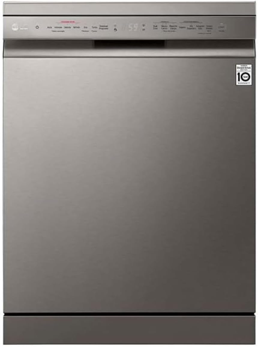 LG DF365FPS Freestanding Dishwasher, Series 3, 14 Places, QuadWash System with 4 Sprayers, TrueSteam Steam, Automatic Door Opening, 3rd Basket for Cutlery, Wi-Fi, Grey