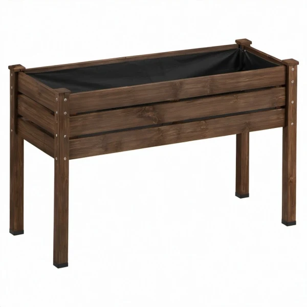 Hochbeet 120 x 60 x 80 cm aus Holz in Dunkelbraun mit Pflanzfolie für Garten und Balkon