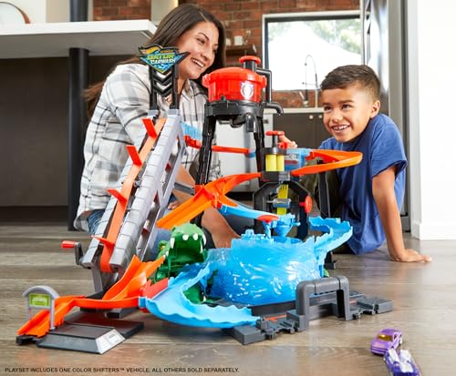 Hot Wheels Mega Autolavaggio Playset per Macchinine con Pista Selvaggia e Coccodrillo, Torre dell'Acqua, Vasca del Vortice, Un Veicolo Cambiacolore, FTB67 : Amazon.it: Giochi e giocattoli