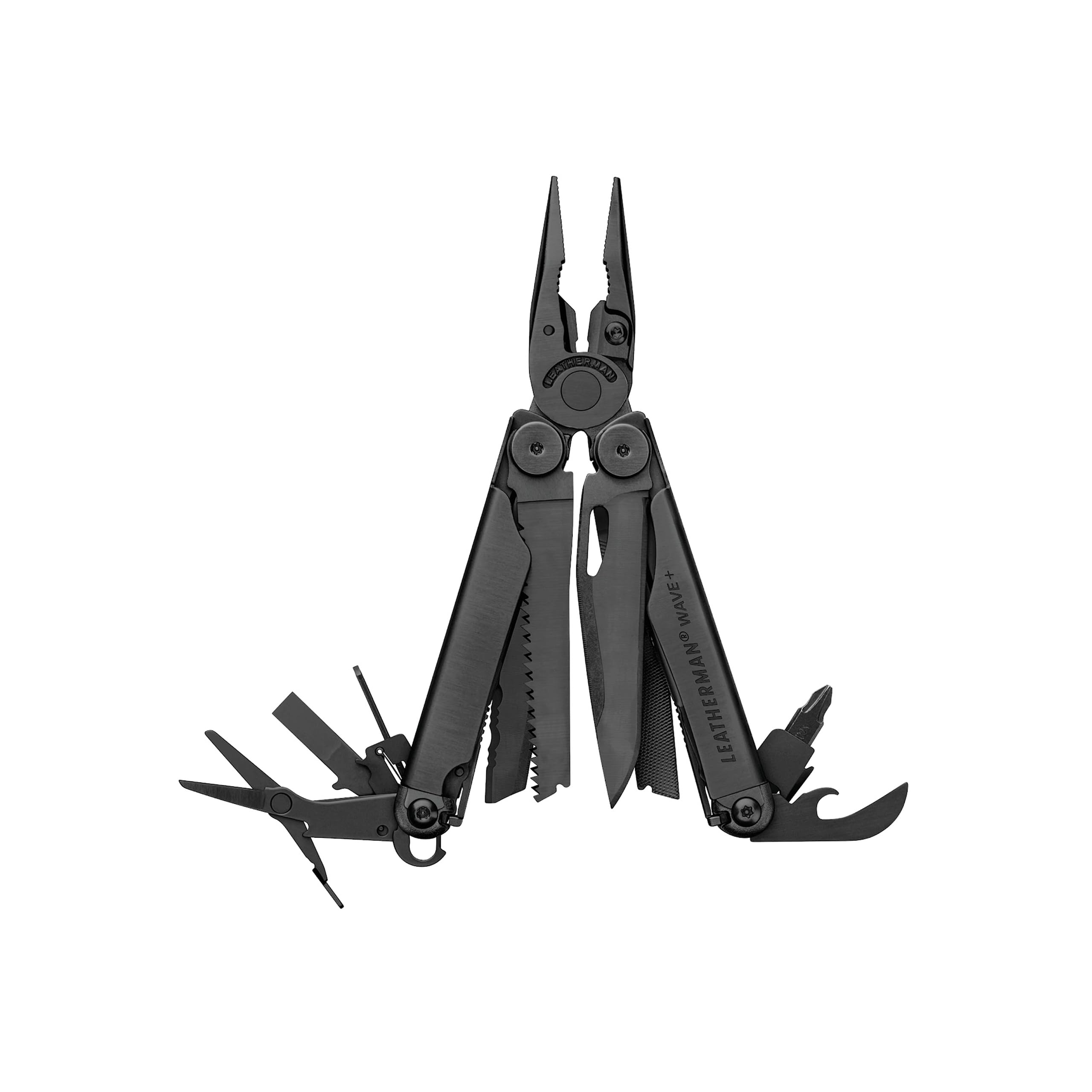 Leatherman Wave+ Multitool schwarz 18 Werkzeuge rostfreier Edelstahl einhändig bedienbare Klingen mit Zange