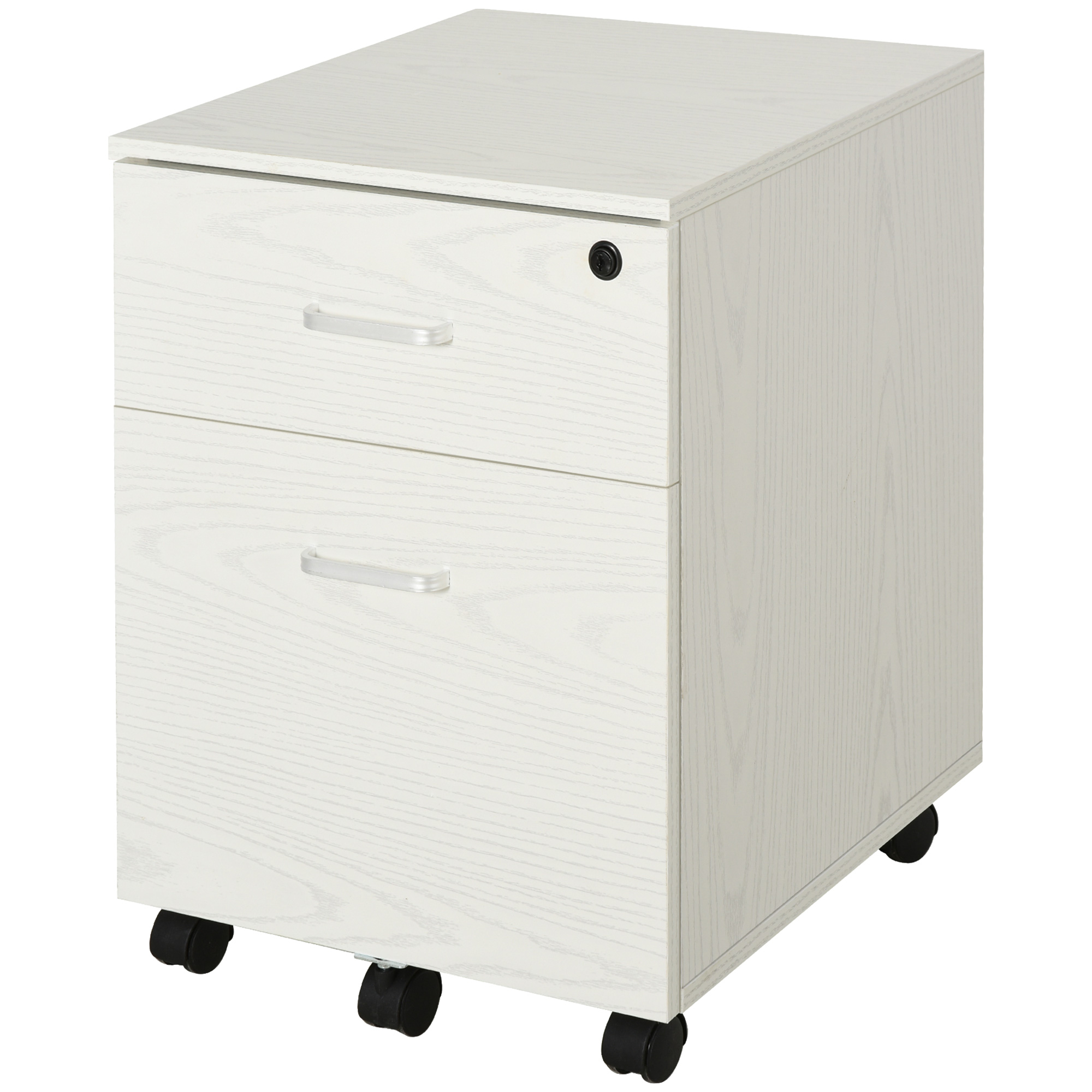 Vinsetto Büroschrank Dokumentenschrank für den Schreibtisch aus Holz, 2 Schubladen, Schloss mit 2 Schlüsseln, Weiß, 40x45x55,6 cm