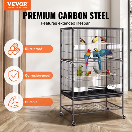 VEVOR Vogelvoliere 79x51x132cm Vogelkäfig aus Q195-Kohlenstoffstahl Vogelhaus Geeignet für 2-3 mittelgroße bis große Vögel Voliere mit Schloss Vogelheim Vogelbauer