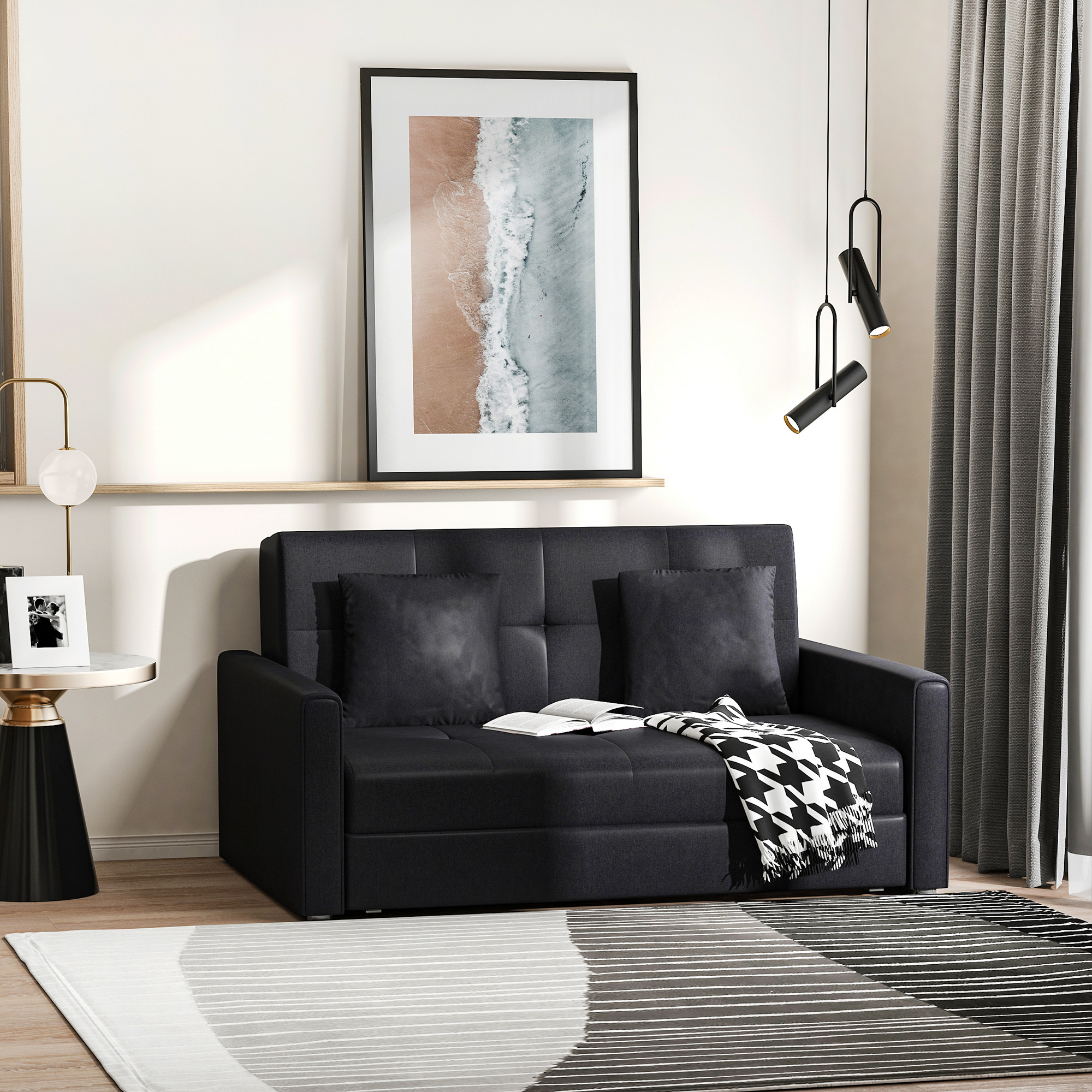 HOMCOM Schlafsofa, 2er-Sofa, mit verstecktem Stauraum, Pollycotton, Dunkelgrau