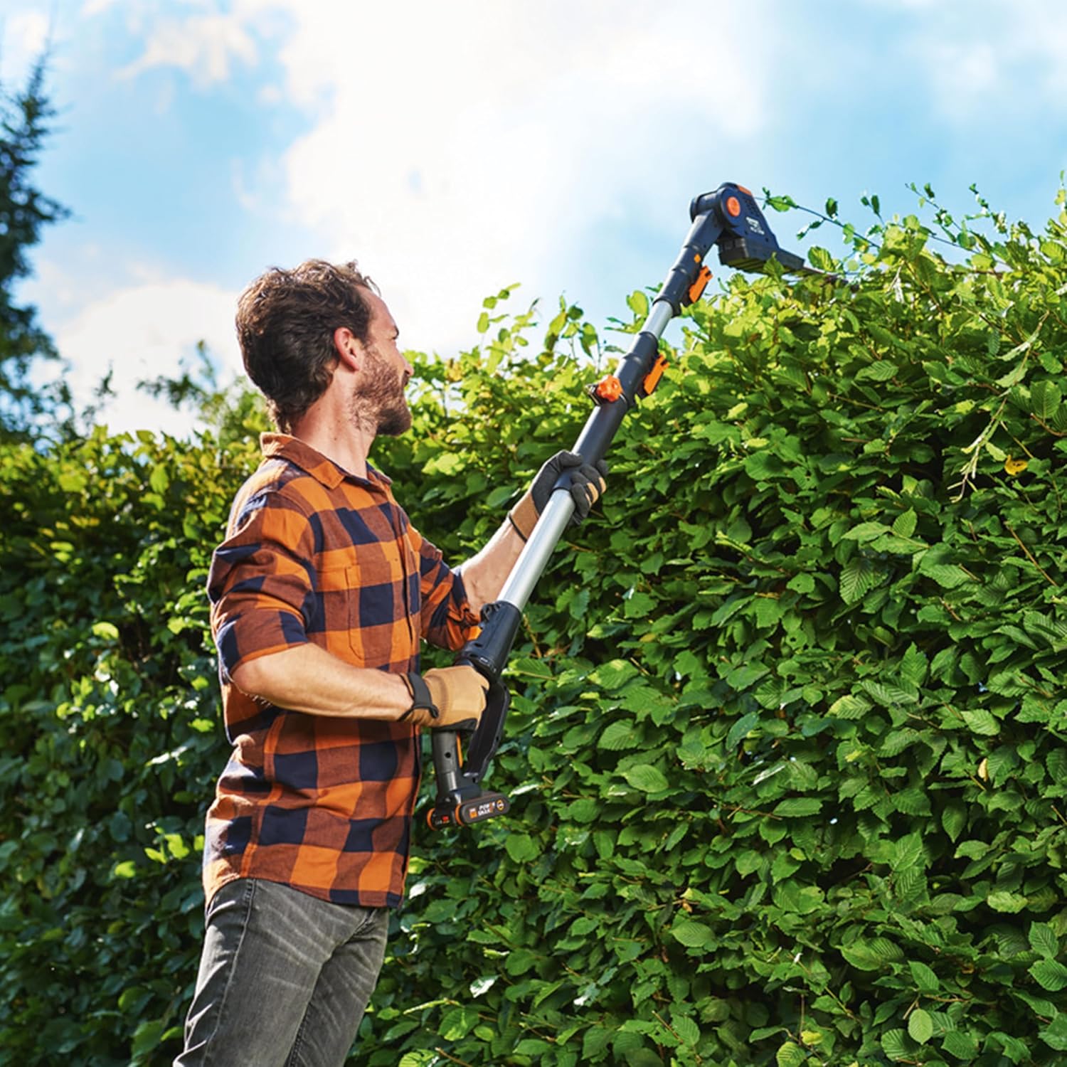 WORX WG252E.9 Akku Teleskop Heckenschere - 45cm Schnittbreite - 10-Fach Verstellbarer Teleskopstiel bis 3,20 Meter Hhe - PowerShare kompatibel - Ohne Akku & Ladegert