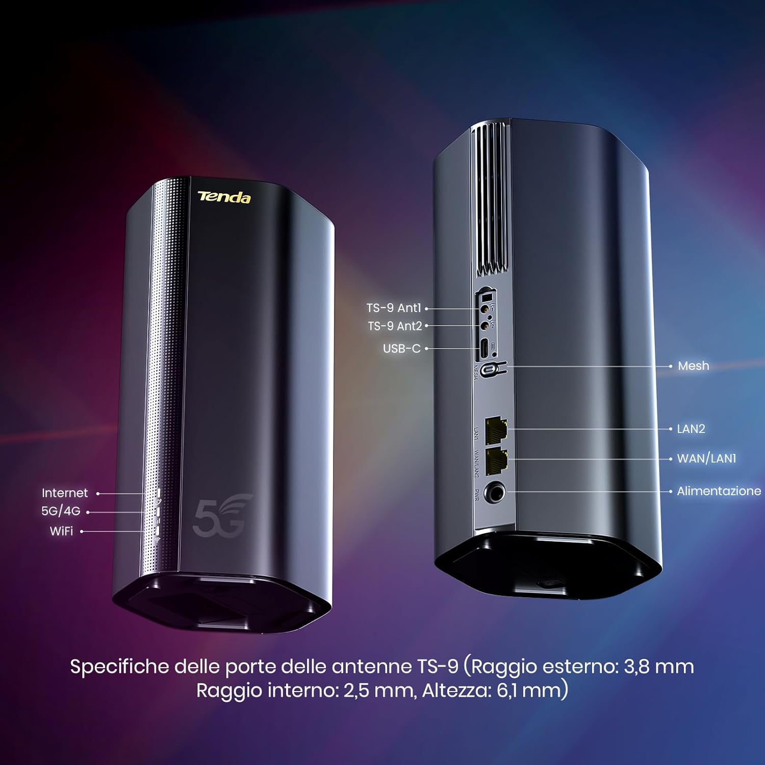 Tenda 5G03 - Router 5G con SIM, Modem 5G SIM WiFi 6 AX1800, Dual Band, Velocità fino a 4,67 Gbps, Easy Mesh, Plug&Play, 2 Porte Gigabit, Connettere fino a 100+ dispositivi, WPA3, OFDMA, MU-MIMO