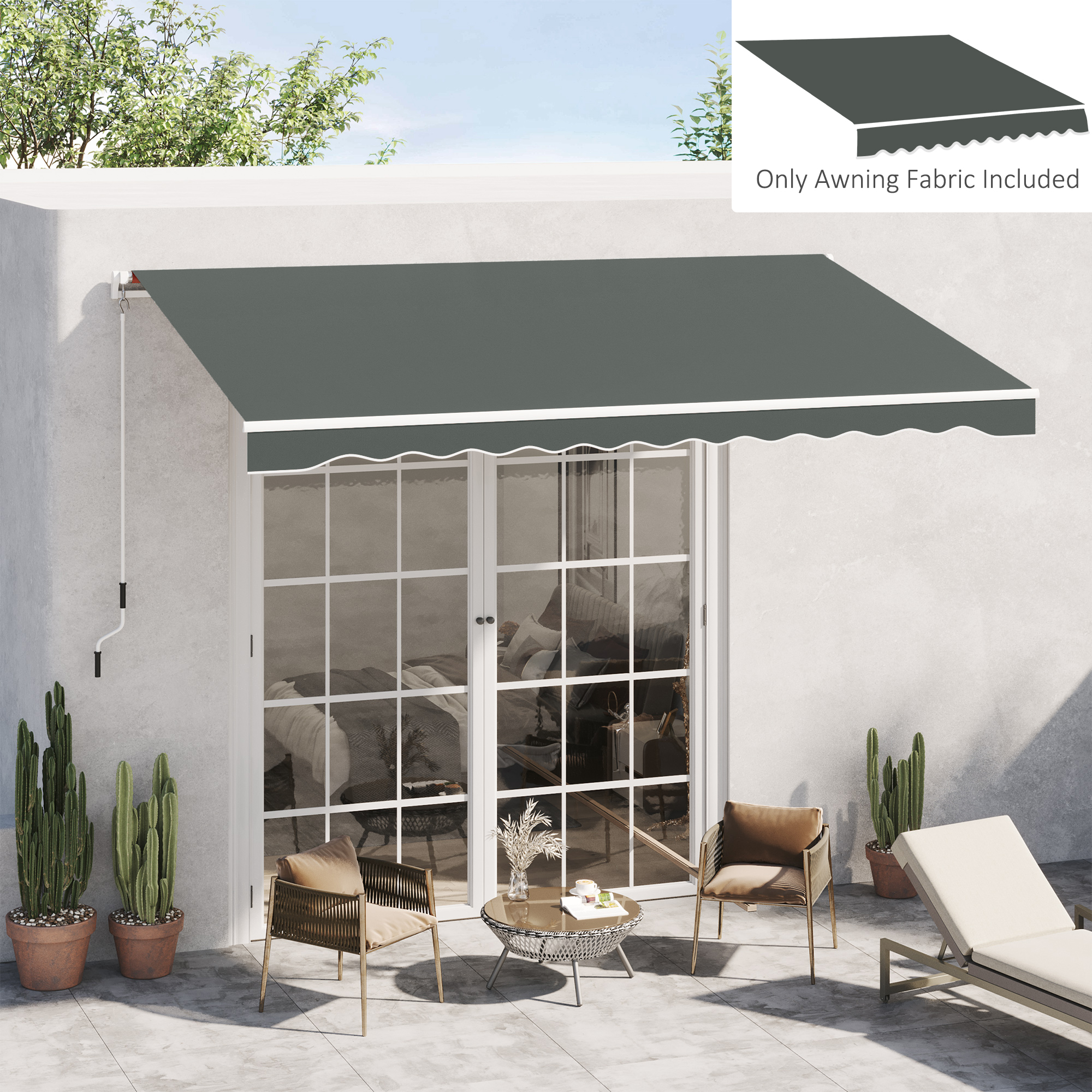 Outsunny Ersatz-Markisenstoff mit Wellenlambrequin - Hochdichtes Polyester 280 g/m² UV-Schutz Grau