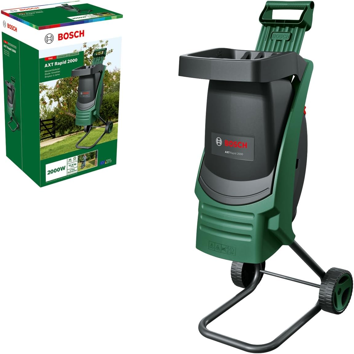 Bosch AXT Rapid 2000 Häcksler (zum leistungsstarken Häckseln von Gartenabfällen, kraftvoller 2000-W-Motor)