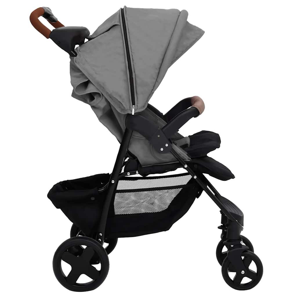 Kinder-Buggy 3-in-1 Kinderwagen Hellgrau Stahl