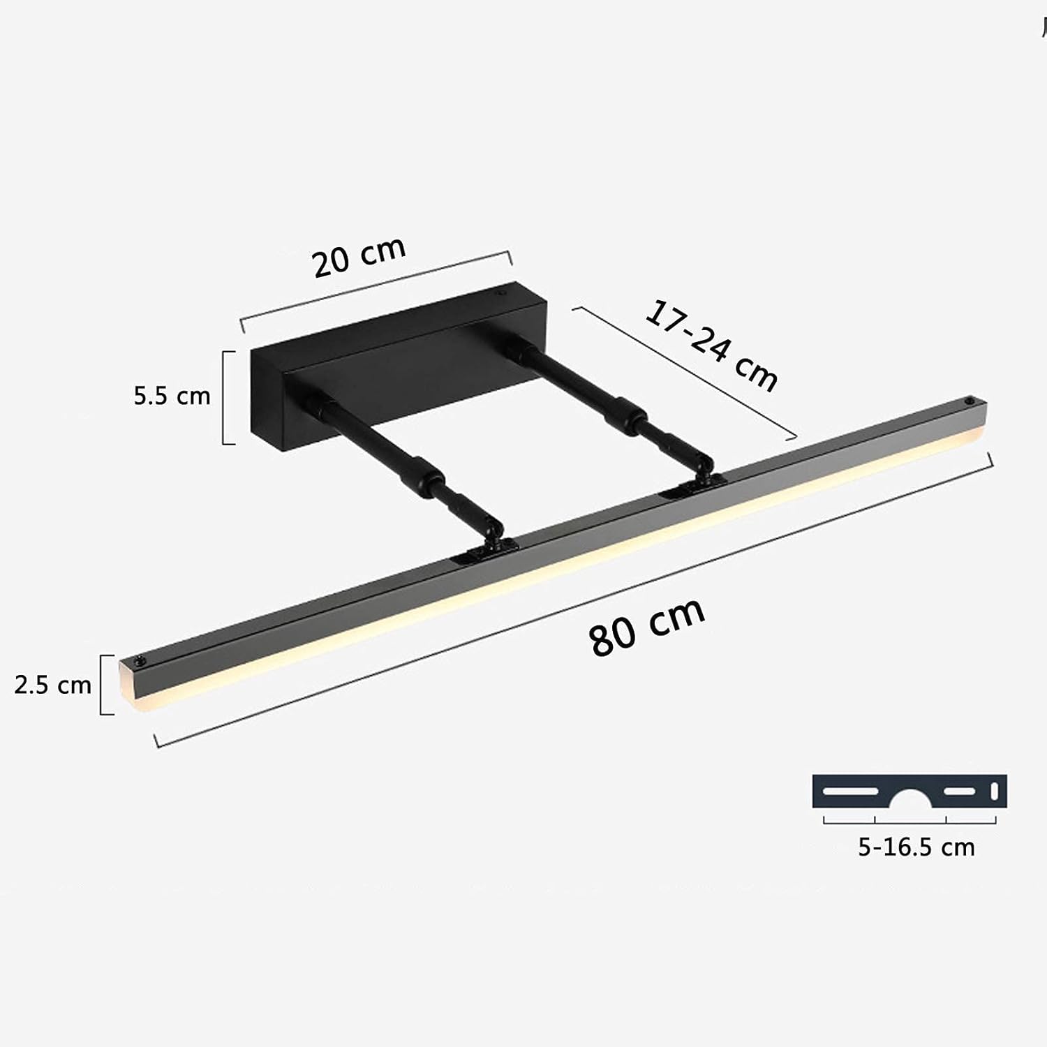 Led Badezimmer Spiegel Front Light Bad Spiegel Lichter Mit Drehbarem 180 ° Lampenkopf, Skalierbar 17-24Cm, Metall Spiegel Schrank Lichter Für Hotel Restaurant/80Cm/18W