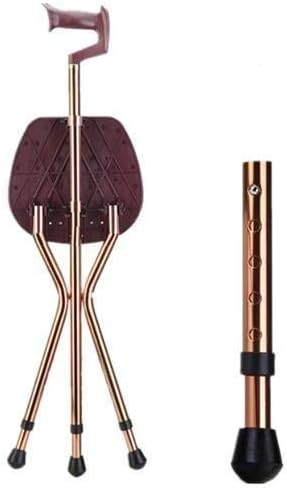 Gehstockstuhl, Dreibeiniger Sitz Klappbarer Gehstock Tragbarer Höhenverstellbarer Gehknüppelstock Hocker Unisex für ältere Menschen, Krücken