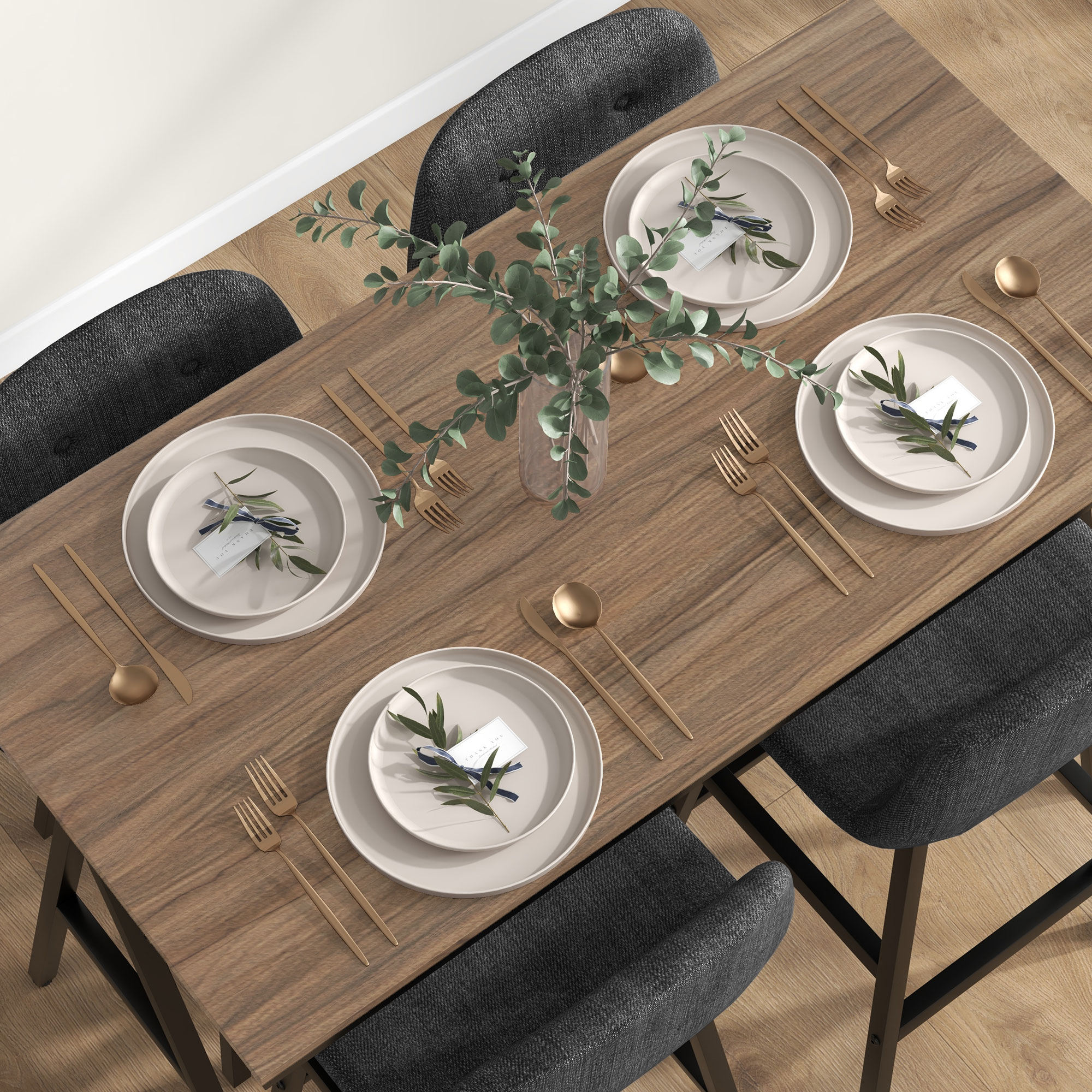 5-delige Bargarnituur, Tafel en 4 Stoelen, Knoopafwerking, Dikke Bekleding, Linnenlook, Donkergrijs