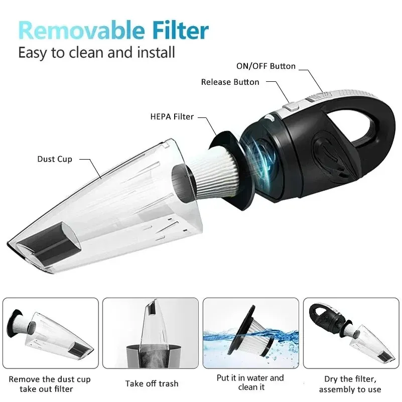 Handheld Vacuum Cleaner �C 9000Pa Cyclone Suction, Cordless & Lightweight for Home, Car & Pet Hair Cleanup