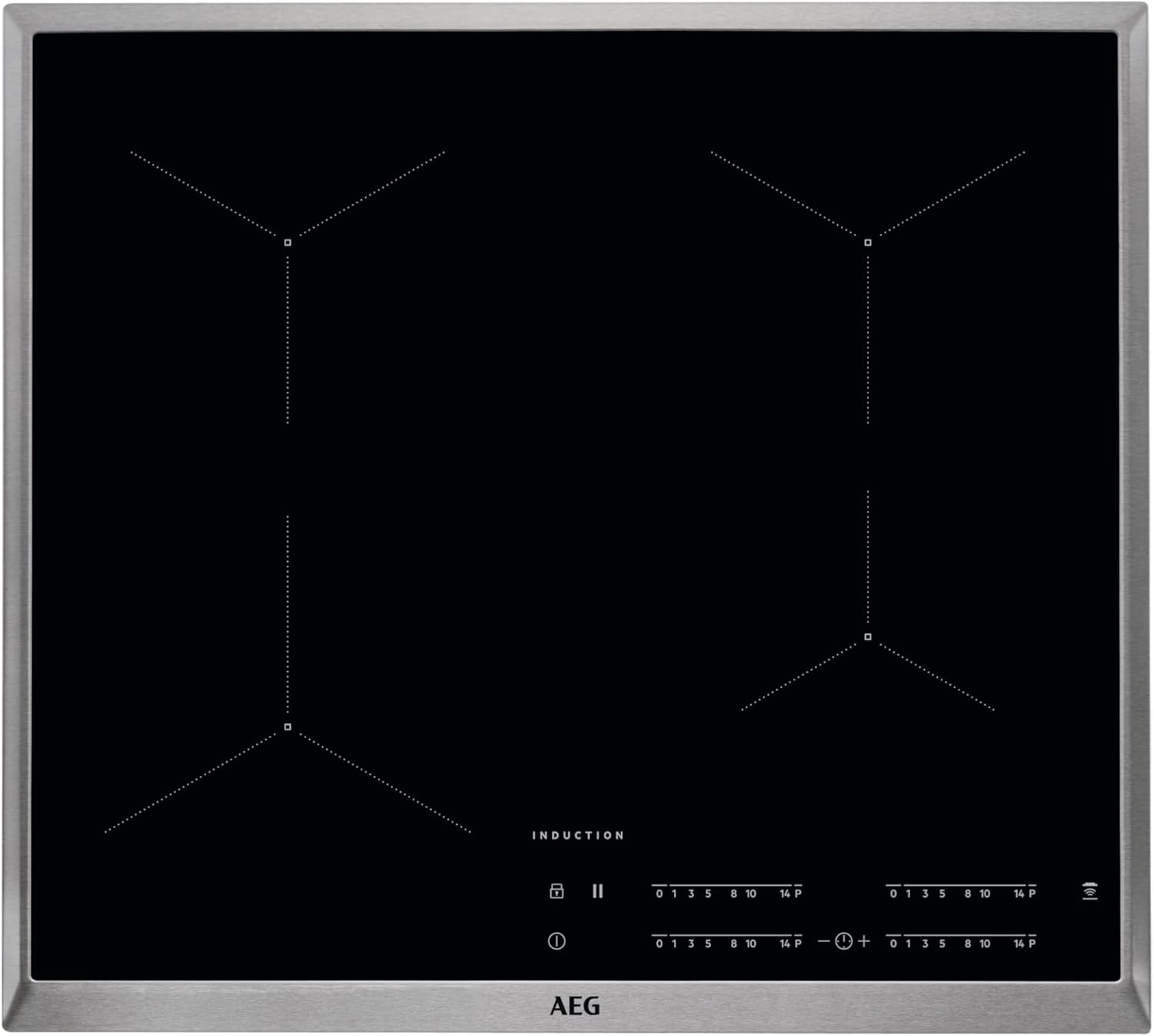 AEG IKB64431XB Autarkes Kochfeld / Induktion / Hob²Hood / Slider-Bedienung / 60 cm / Edelstahlrahmen / 4 Kochzonen / Powerfunktion / Kindersicherung
