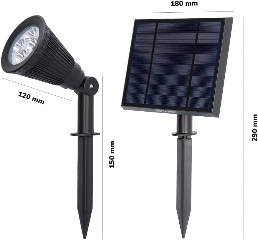 HOFTRONIC - 6er Pack Solar Gartenstrahler Bend Duo IP65 Wasserdicht 3000K Gartenleuchte LED Solarlampen Außen Solarleuchte Erdspieß Wegeleuchte mit Wintersolar Solarpanel Warmweiß Garten Solarstrahler