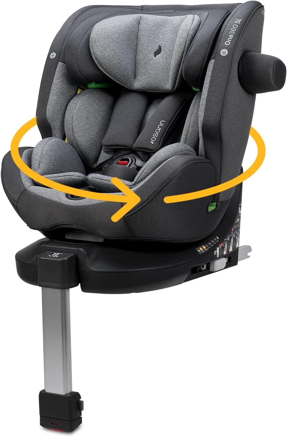 OSANN - Seggiolino auto Neonati/bambini One360 SL Isofix/Strut rotante a 360° - 40-150 cm - Da 0 a 12 anni - Gruppo 1/2/3 - Grigio, Altezze 14 posizioni, Schienale/Senso di marcia