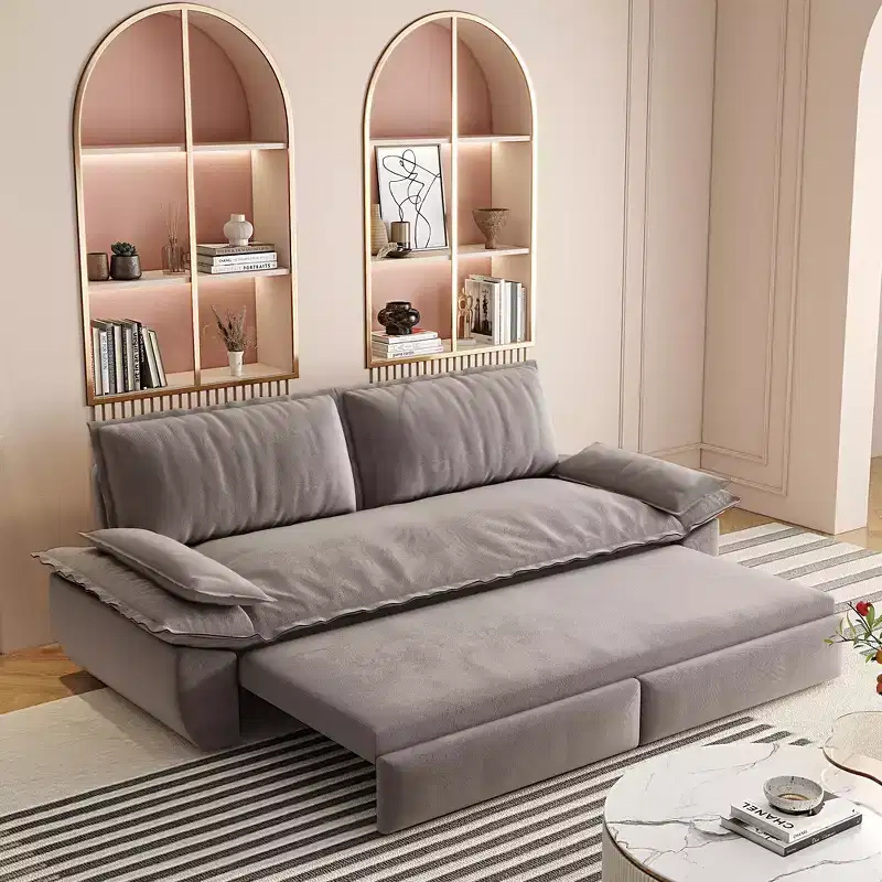 3-in-1 Convertible Queen Sleeper Sofa with Velvet Upholstery
