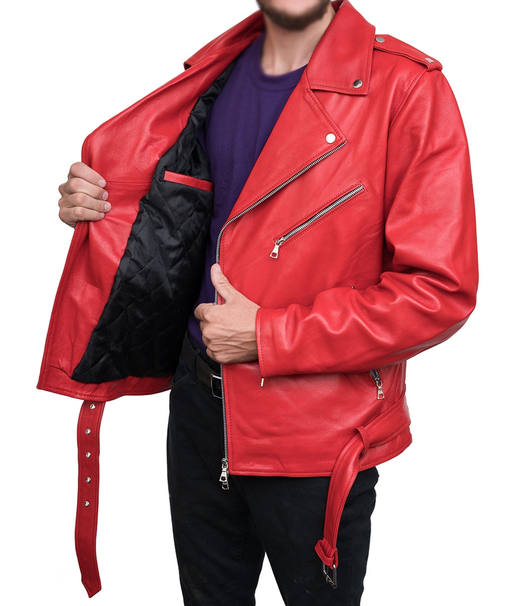 Men’s Asymmetrical Belted Leather Jacket